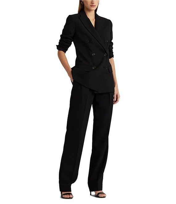 Lauren Ralph Lauren Double Breasted Wool Crepe Notch Lapel Long Sleeve Blazer Product Image