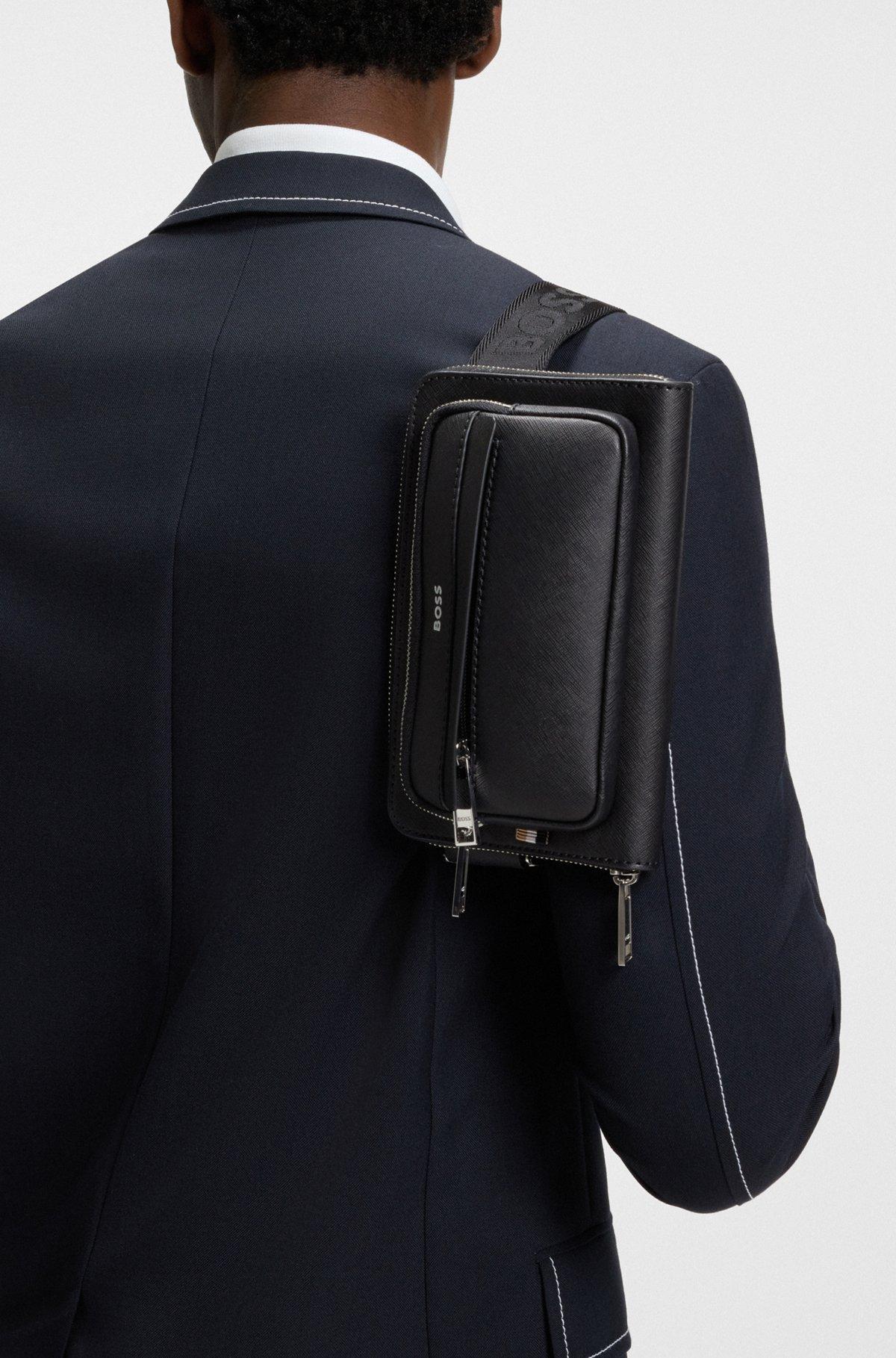 BOSS - Structured crossbody bag with branded trims - Black Product Image