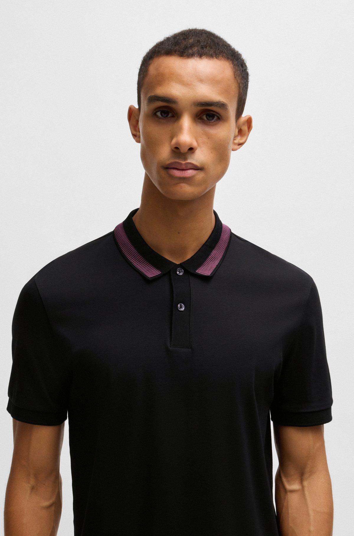 Mercerized-cotton slim-fit polo shirt with collar stripe Product Image