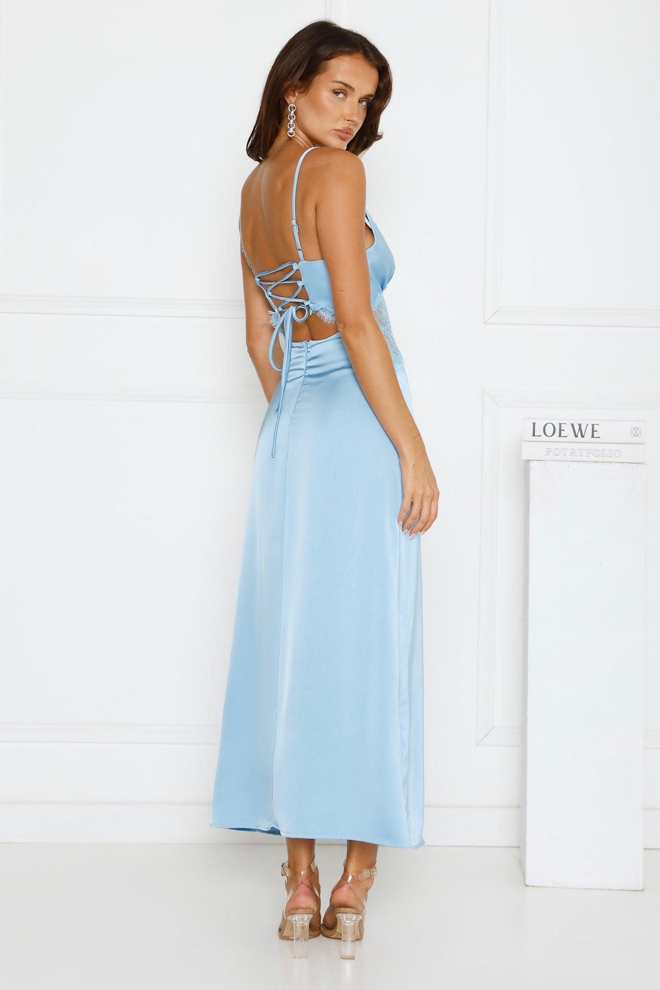 Softly In Season Satin Maxi Dress Blue Product Image