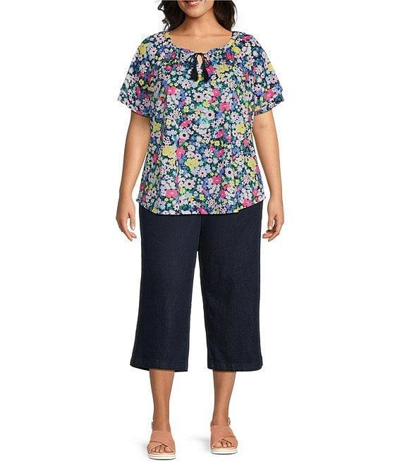 Allison Daley Plus Size Stretch Denim Elastic Waist Pull-On Wide Leg Crop Pants Product Image