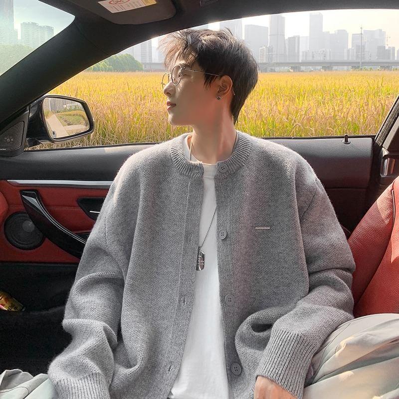 Round Neck Plain Cardigan Product Image