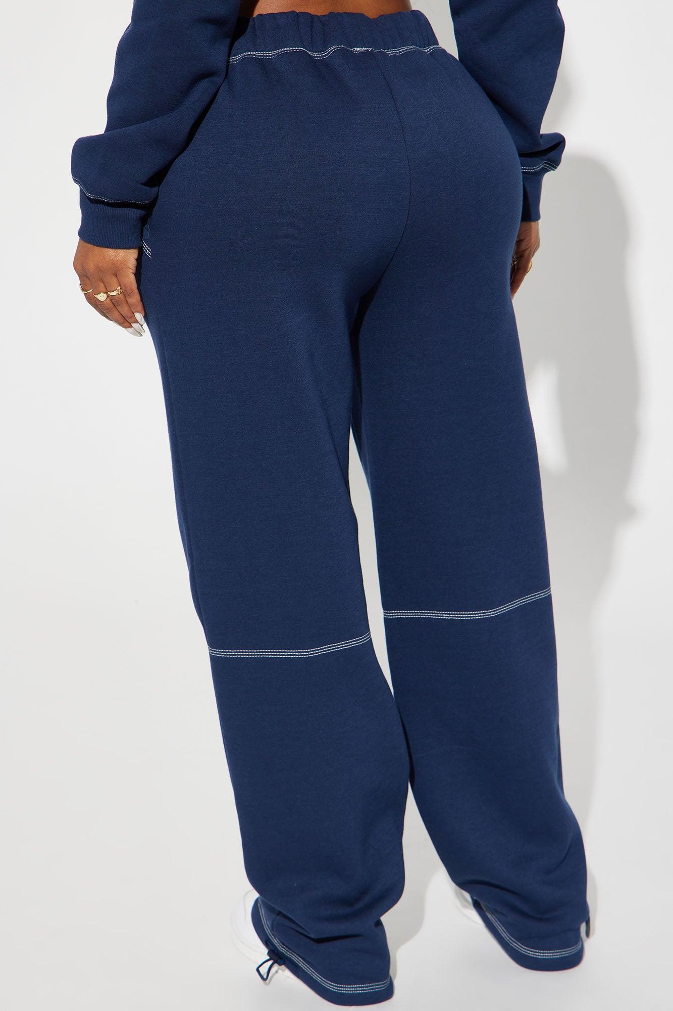 Aria Contrast Stitch Fleece Lounge Jogger - Navy Product Image