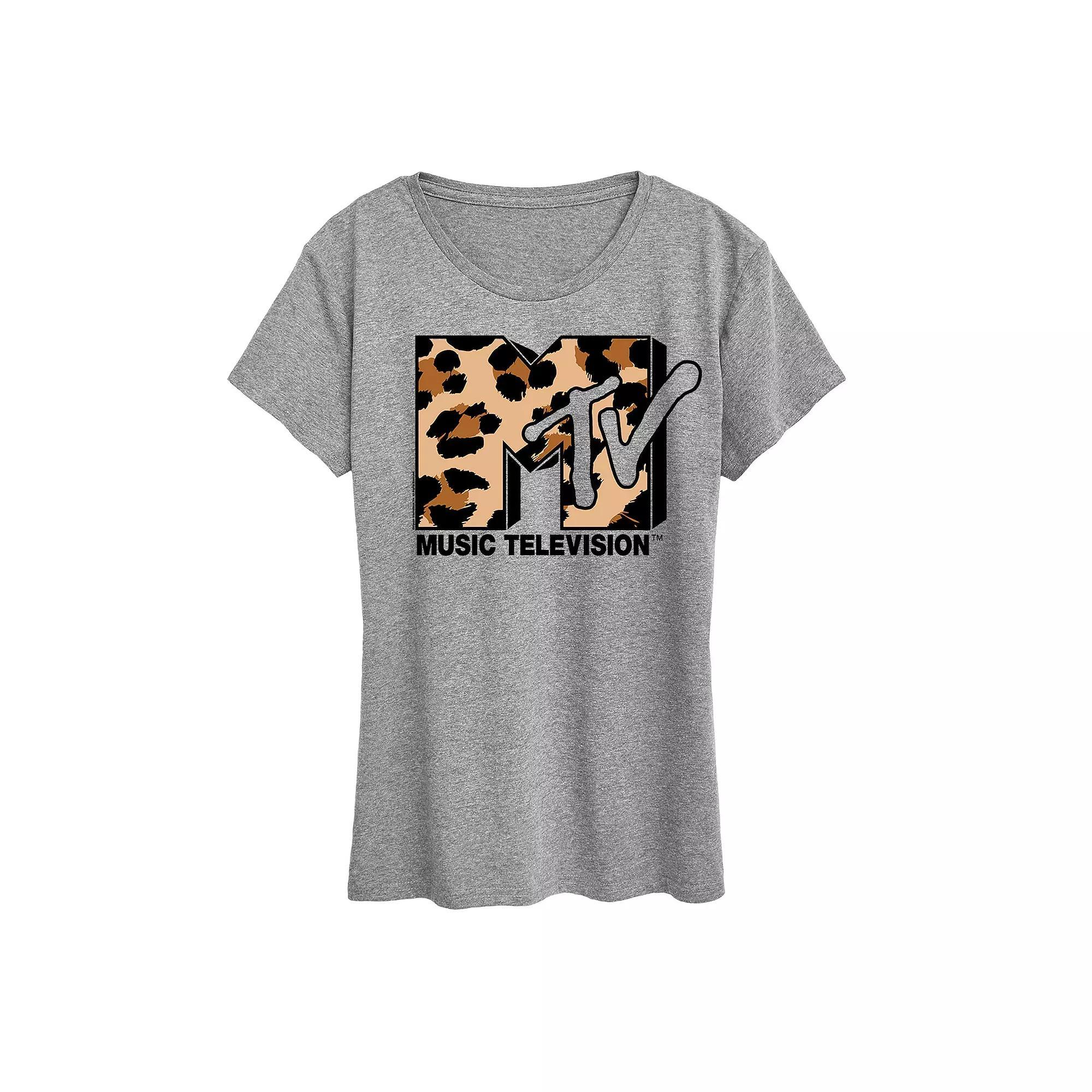 Women's MTV Leopard Art Graphic Tee, Size: Small, Grey Gray Product Image