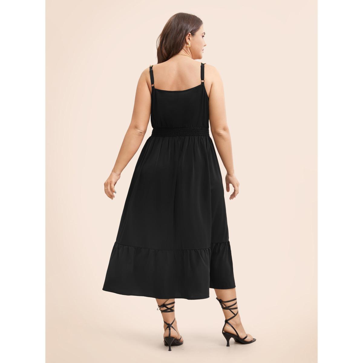 Plus Size Floral Woven Ribbon Heart Neckline Cami Dress Black Women Elegant Woven ribbon&lace trim Heart neckline Sleeveless Curvy BloomChic 14-16/1X Product Image