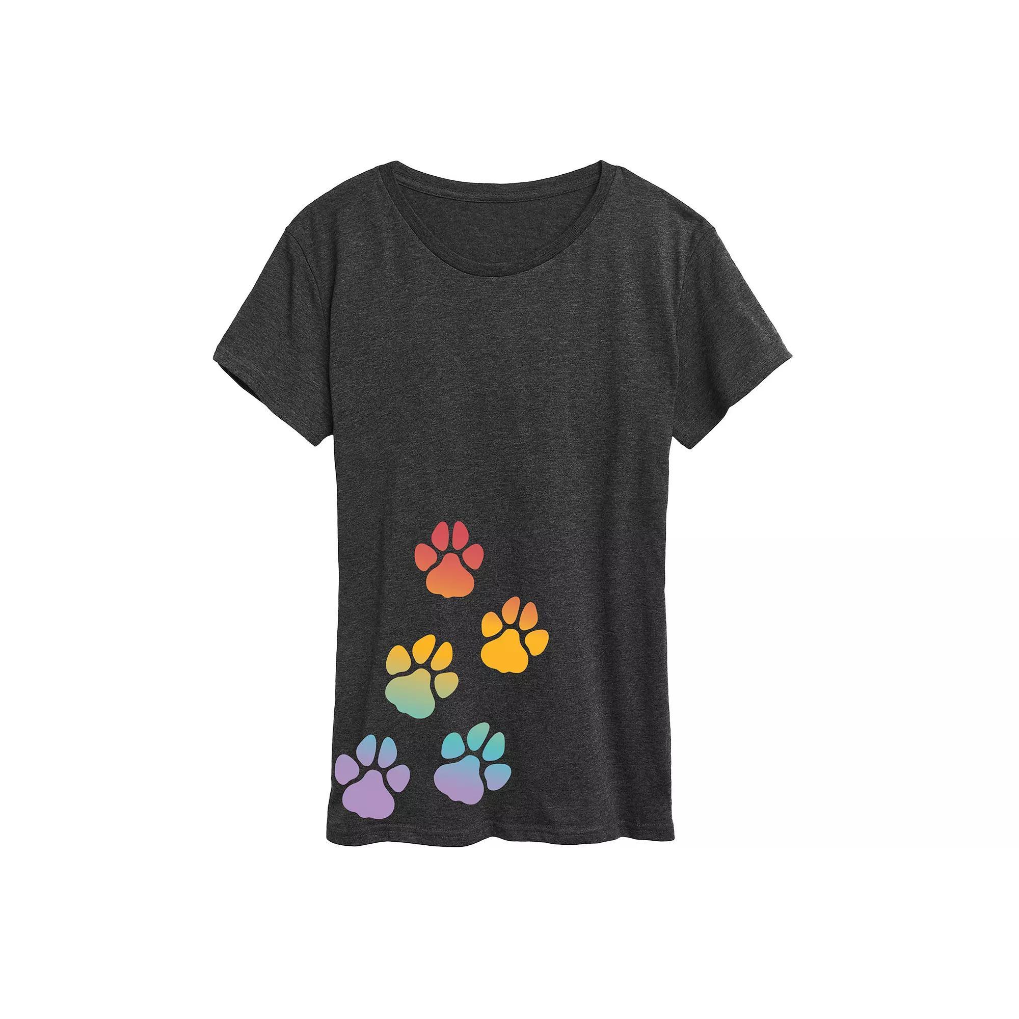 Women's Rainbow Paw Prints Graphic Tee, Size: XXL, Heather Grey Product Image