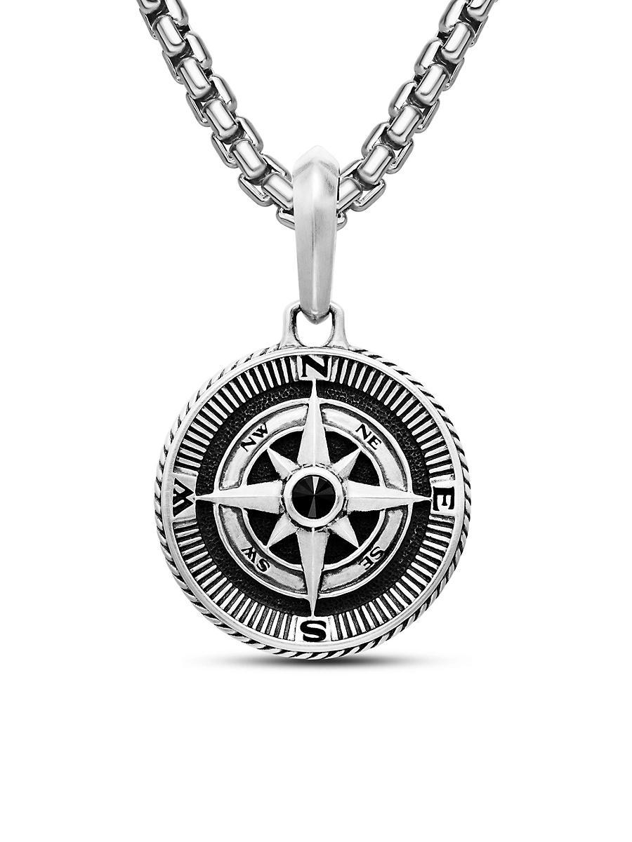 Mens Maritime Compass Pendant with Diamonds in Silver, 29.5mm Product Image