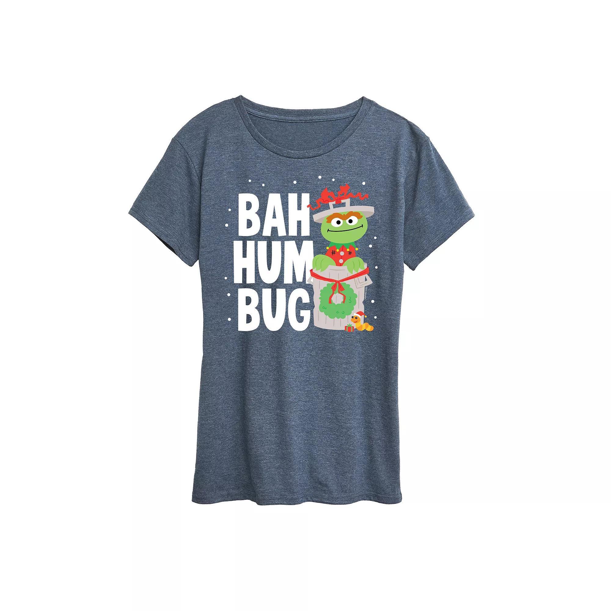 Women's Sesame Street Oscar Bah Humbug Graphic Tee, Girl's, Size: Small, Grey Blue Product Image