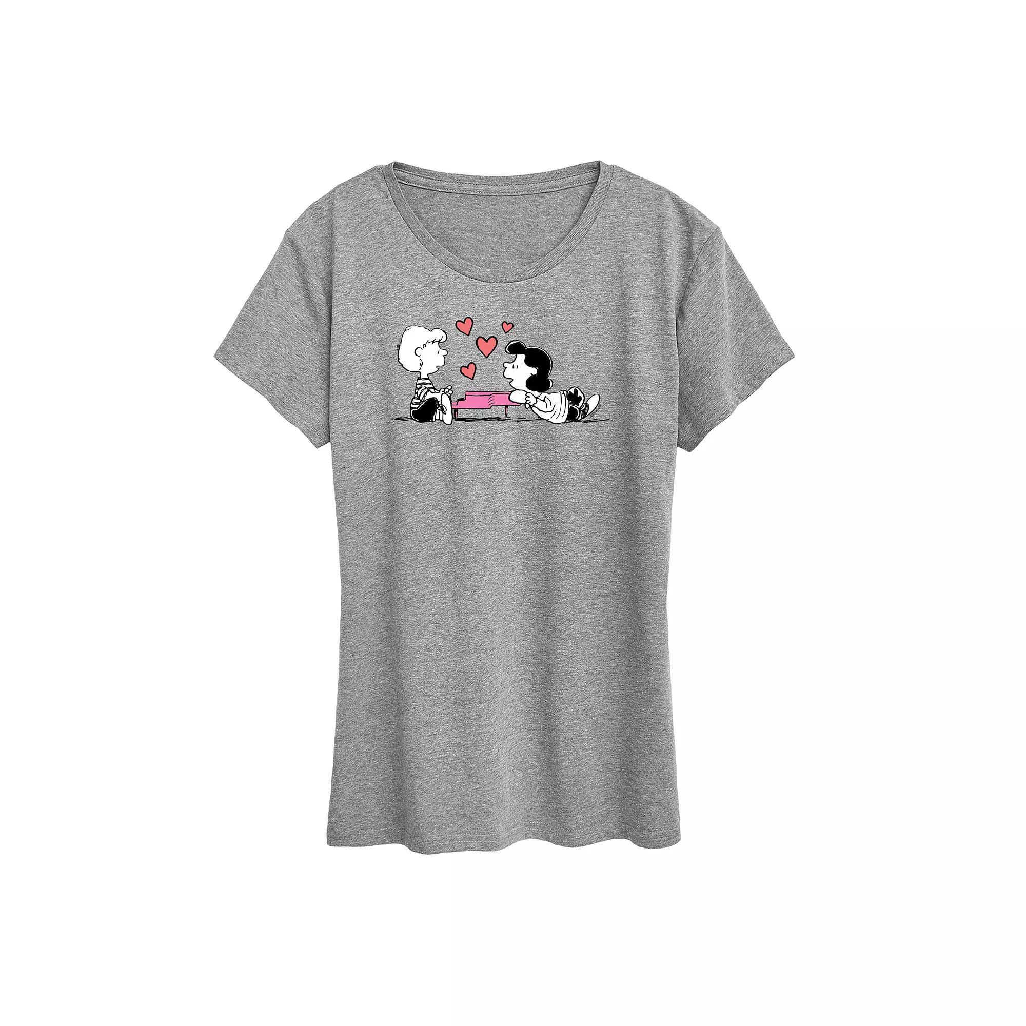 Women's Peanuts Heart Thoughts Graphic Tee, Size: Large, Grey Gray Product Image