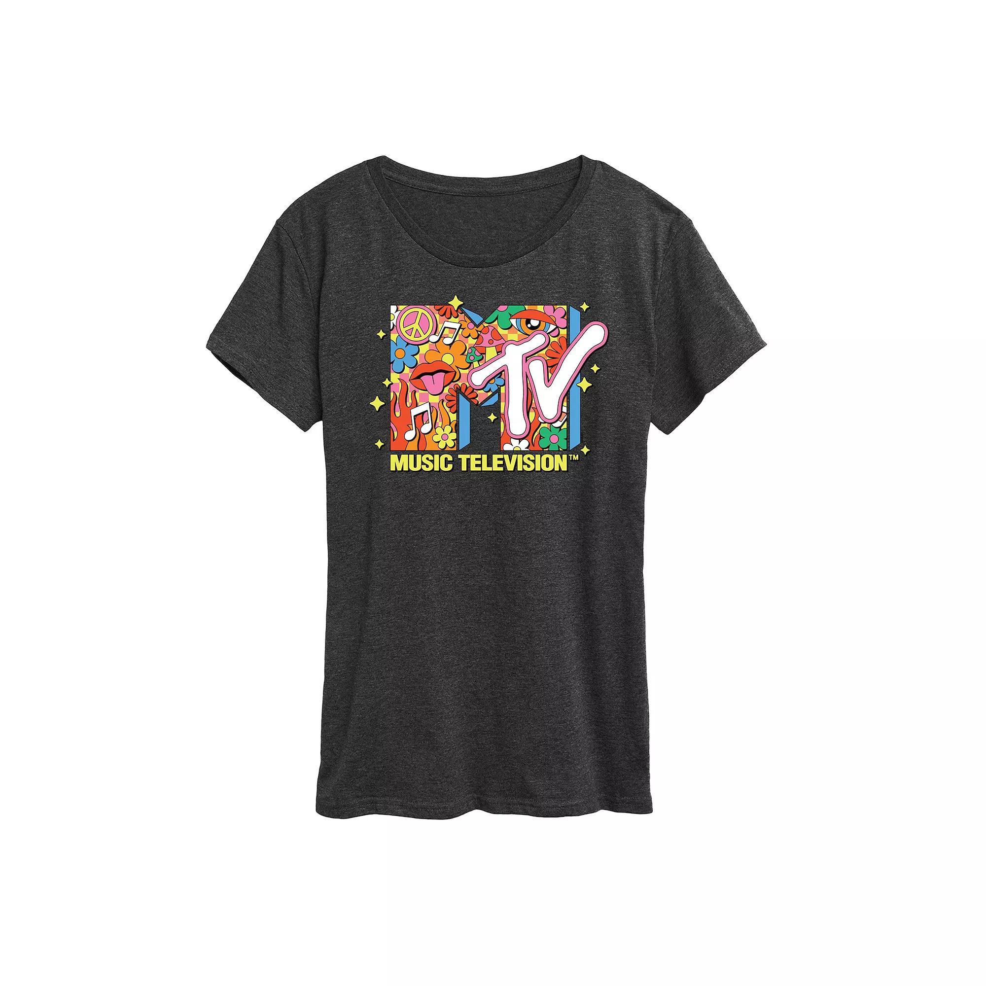 Women's MTV Logo Retro Collage Graphic Tee, Size: XXL, Heather Grey Product Image