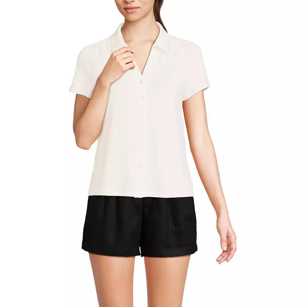 Women's Lands' End Short Sleeve Button Front Polo,  Product Image