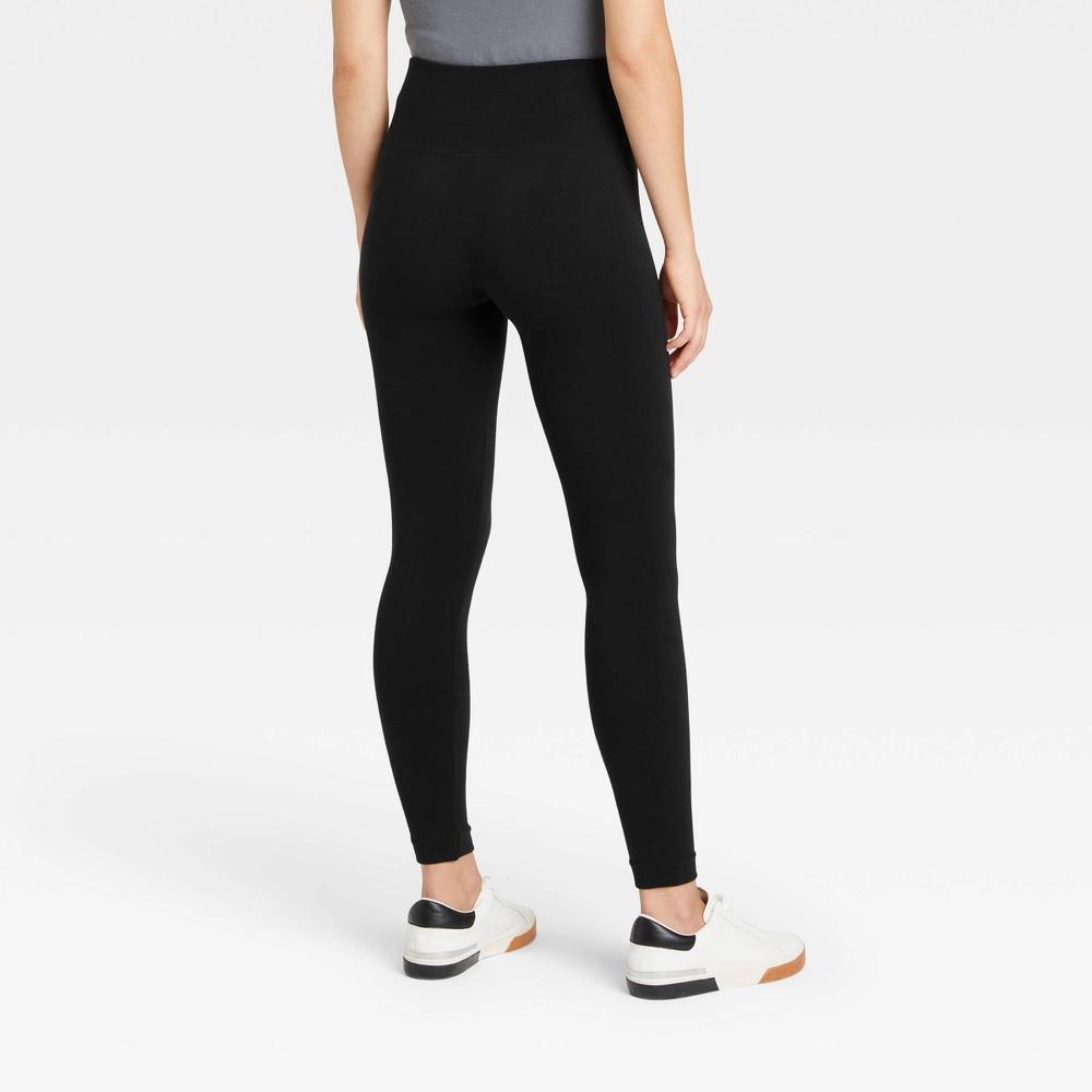 Womens High Waisted Cotton Seamless Fleece Lined Leggings - A New Day Heather 1X Product Image