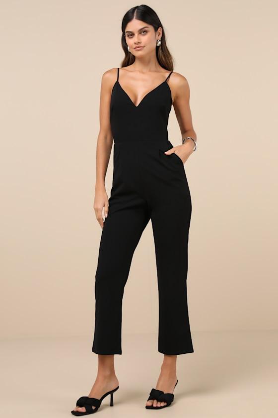 Signature Cutie Black V-Neck Sleeveless Jumpsuit Product Image