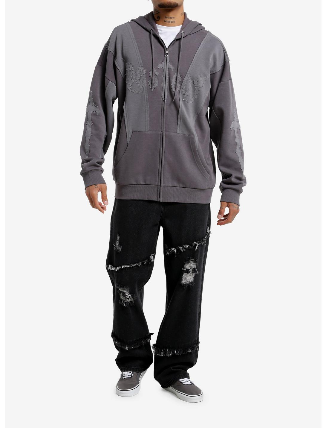 Destroy Grey Paneled Hoodie Product Image