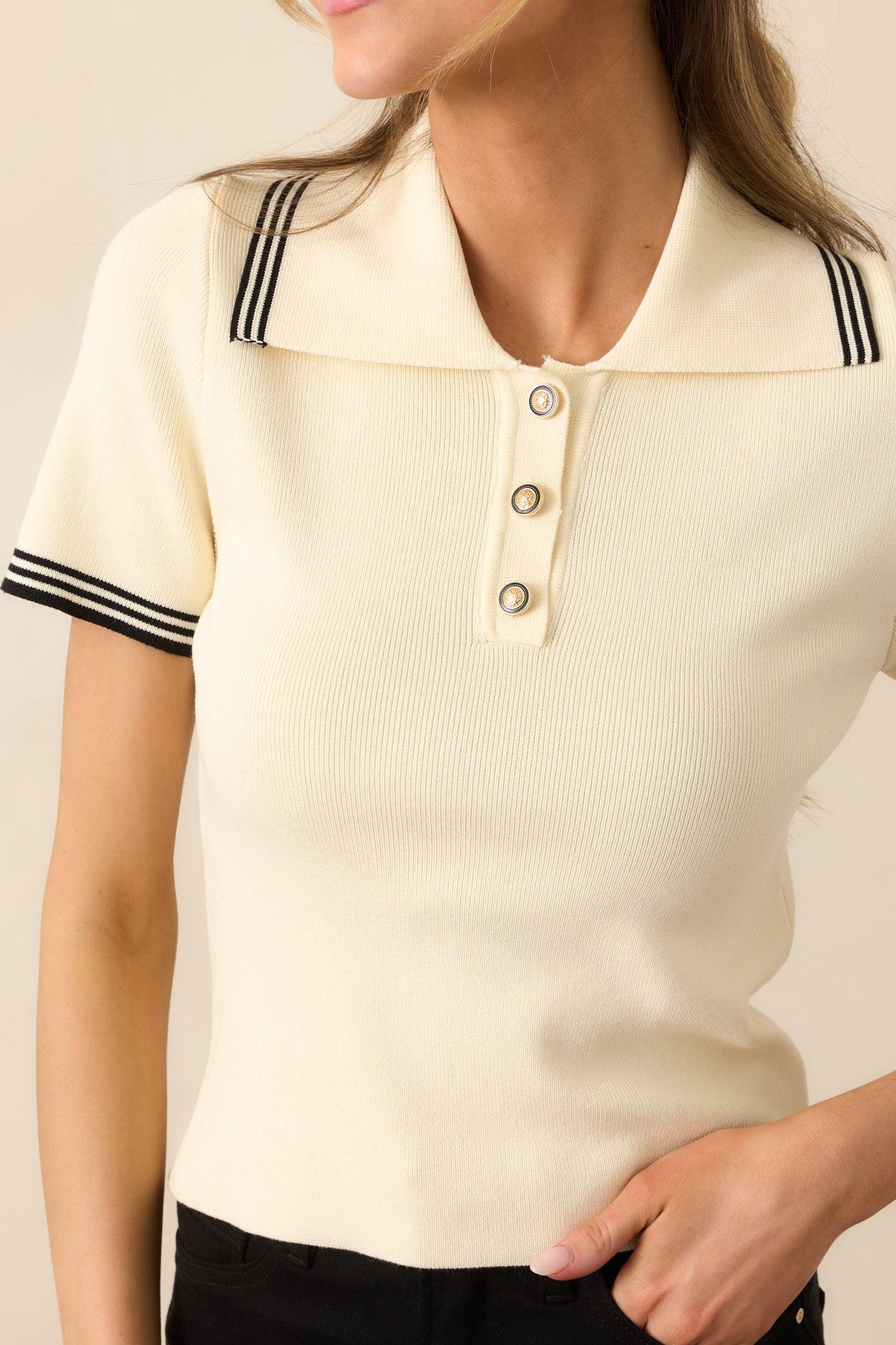 Top Of The Class Ivory Short Sleeve Polo Shirt Product Image