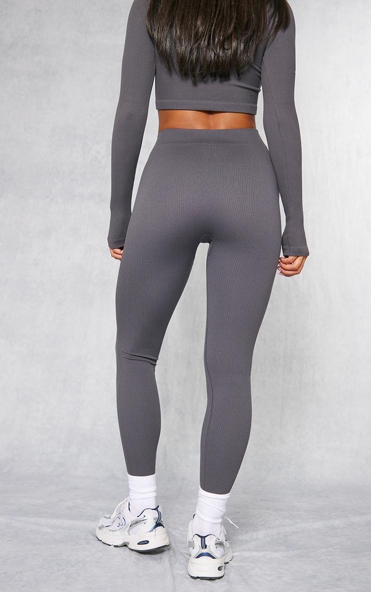 Charcoal Structured Snatched Ribbed Leggings Product Image