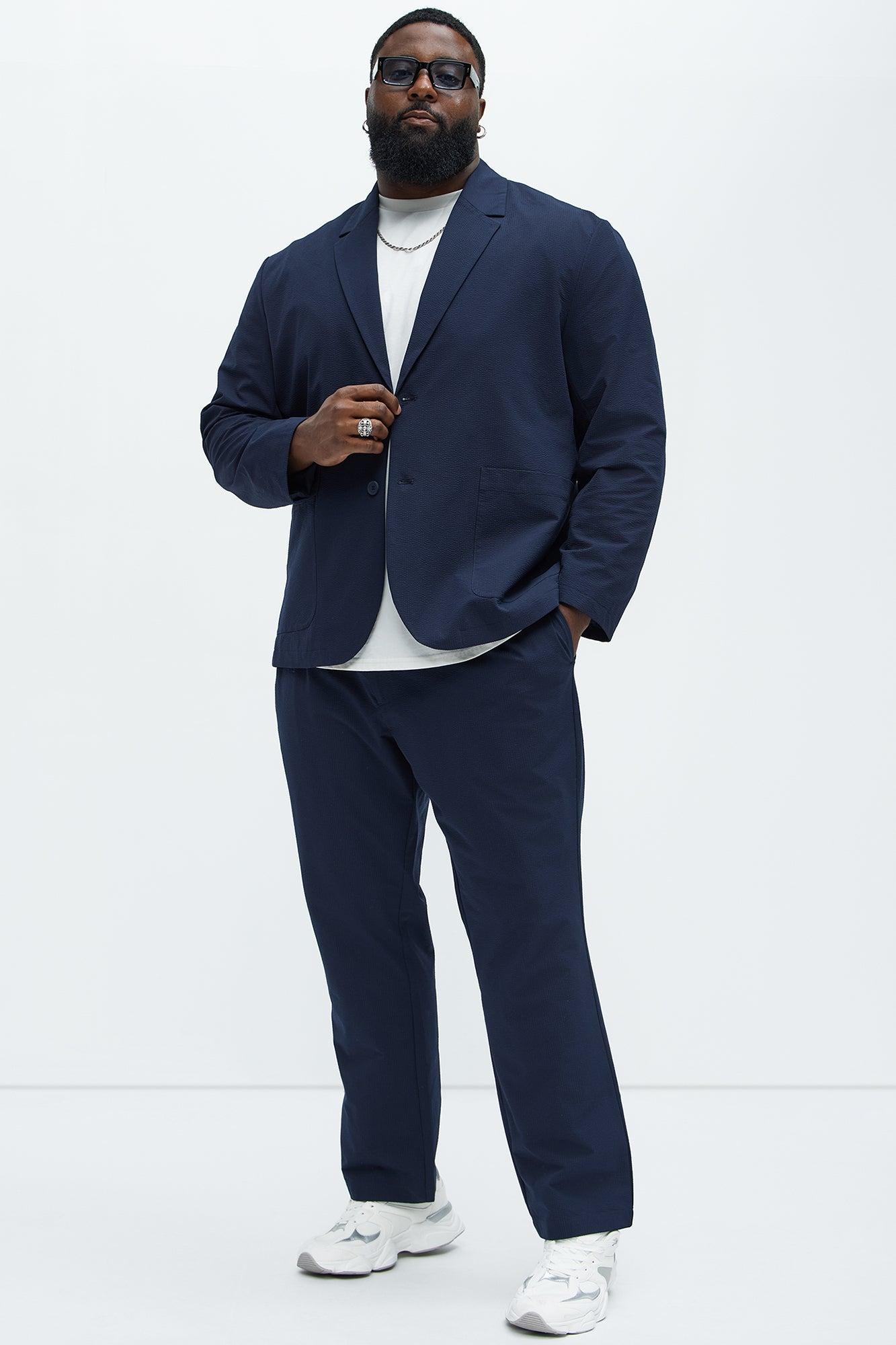 Seersucker Pleated Pants - Navy Product Image