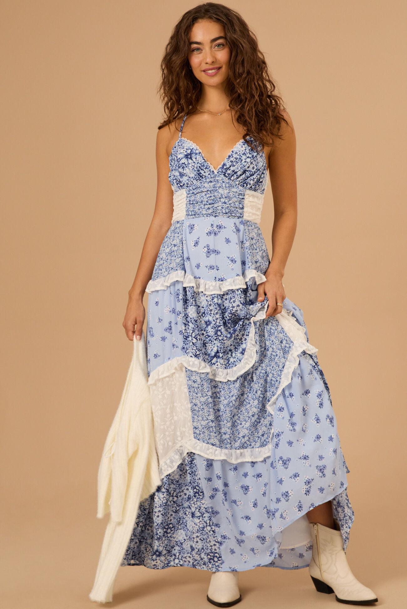 Aderny Patchwork Floral Maxi Dress Product Image