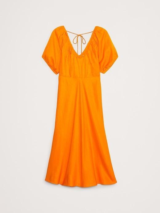 Viscose-Linen Ruched Midi Dress Product Image