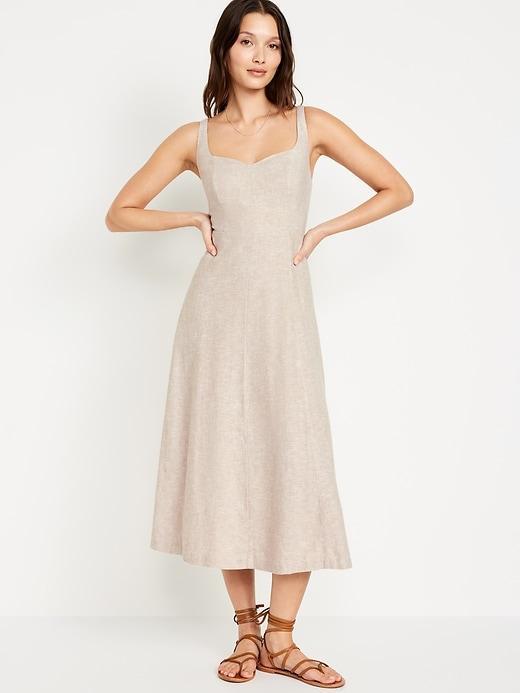 Fit &amp; Flare Linen-Blend Midi Dress Product Image