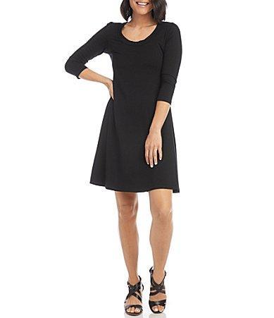 Karen Kane Petite Size Knit Scoop Neck 34 Sleeve Fit and Flare Dress Product Image