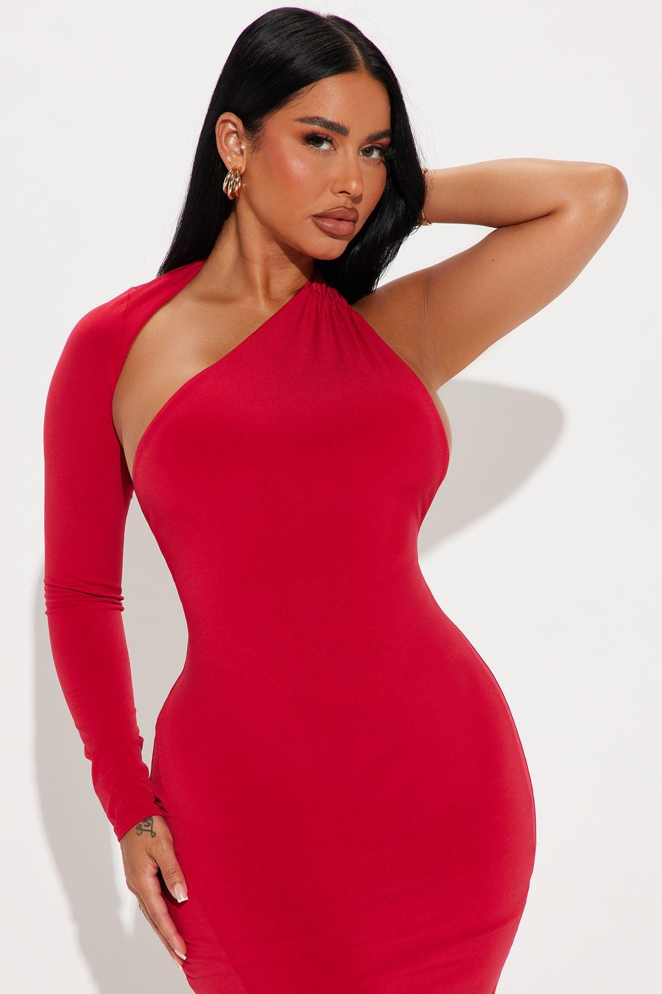 Lisa One Shoulder Maxi Dress - Red Product Image