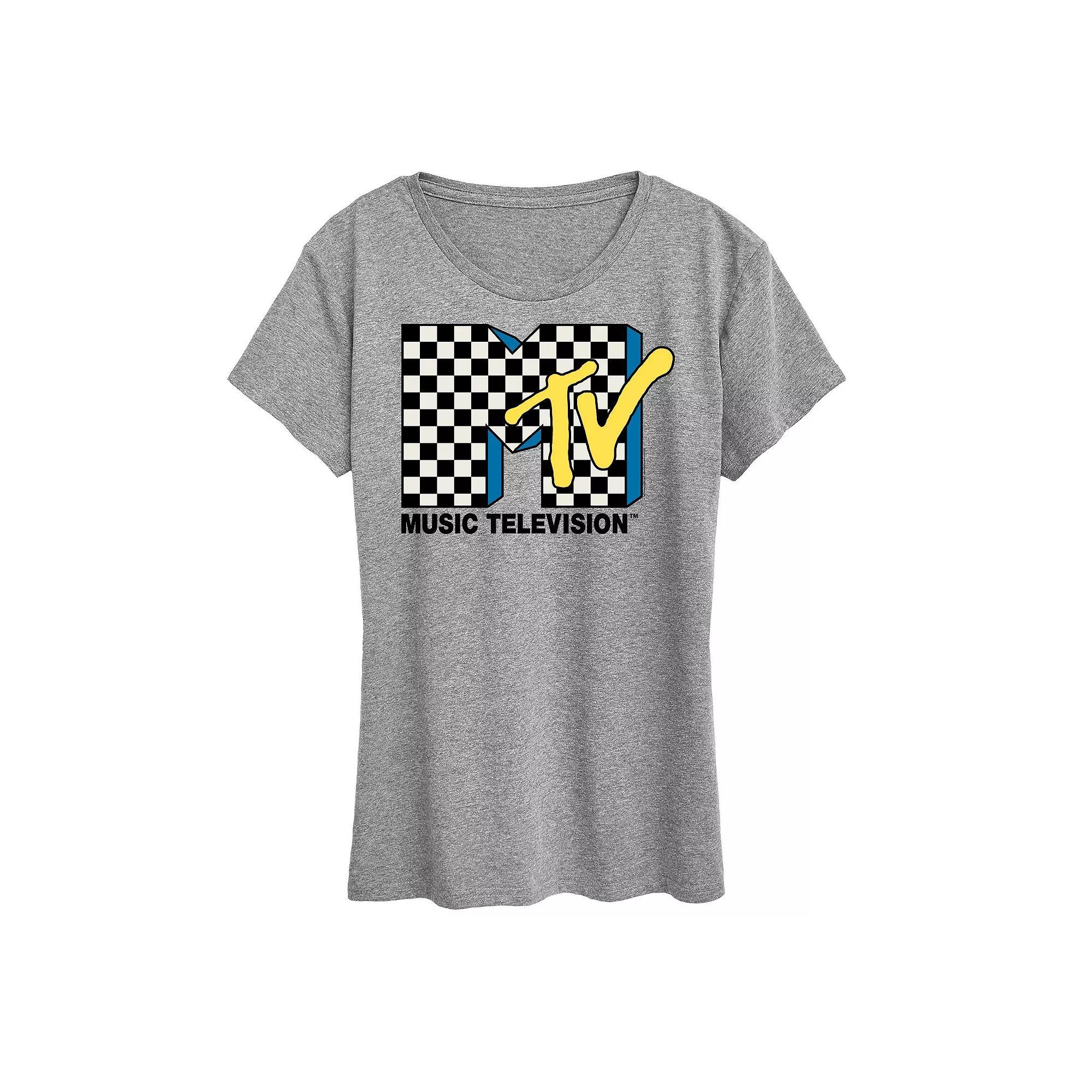 Women's MTV Checkered Logo Graphic Tee, Girl's, Size: Small, White Product Image