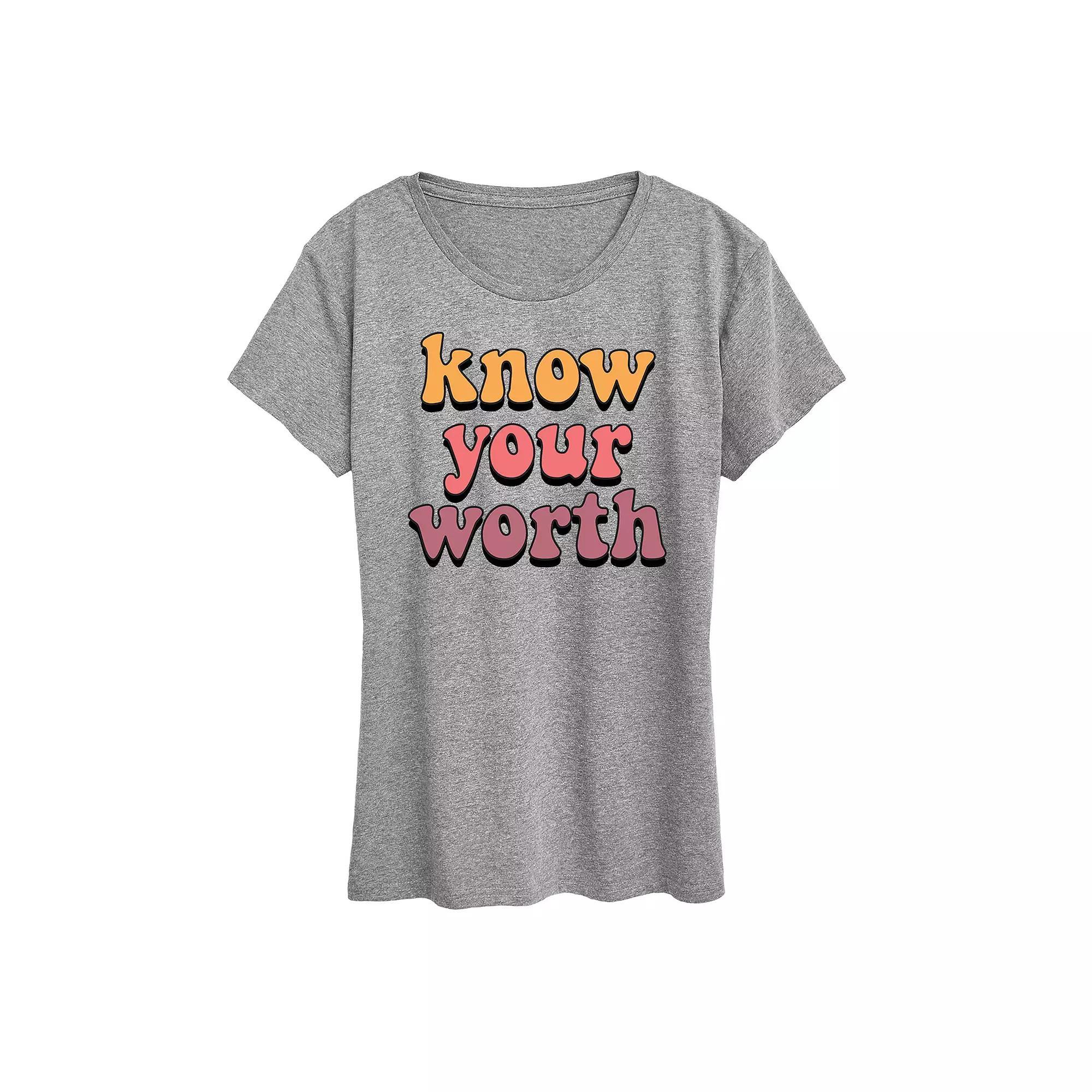 Women's Know Your Worth Graphic Tee, Size: XXL, Grey Gray Product Image