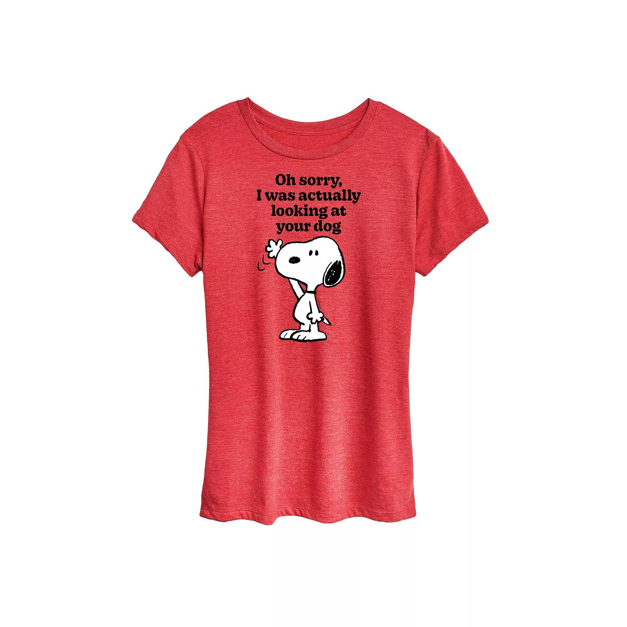 Women's Peanuts Snoopy Looking At Your Dog Graphic Tee, Size: XXL, Grey Gray Product Image