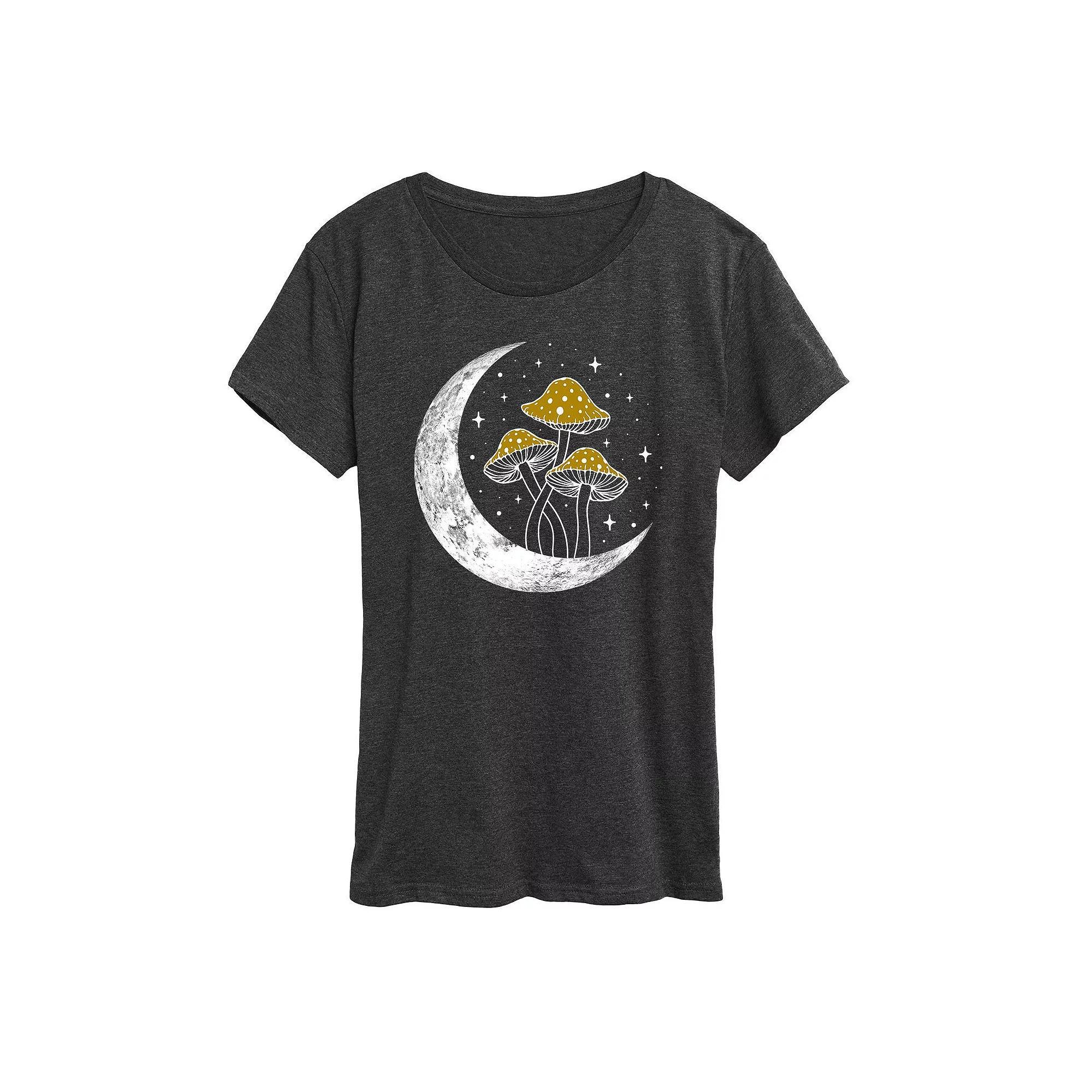 Women's Crescent Moon With Mushrooms Graphic Tee, Girl's, Size: XL, Heather Grey Product Image