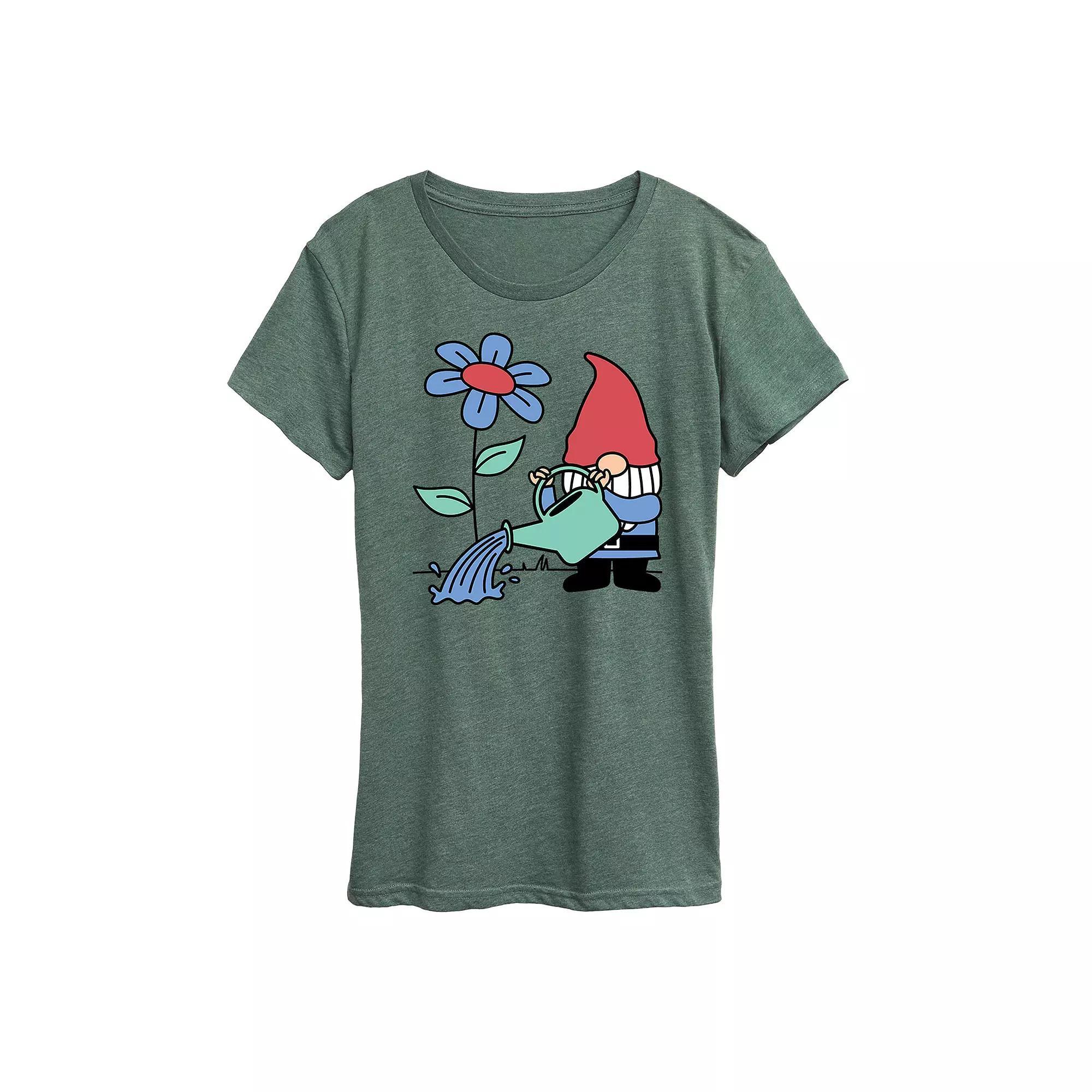 Women's Gardening Gnome Graphic Tee, Size: Large, Grey Gray Product Image