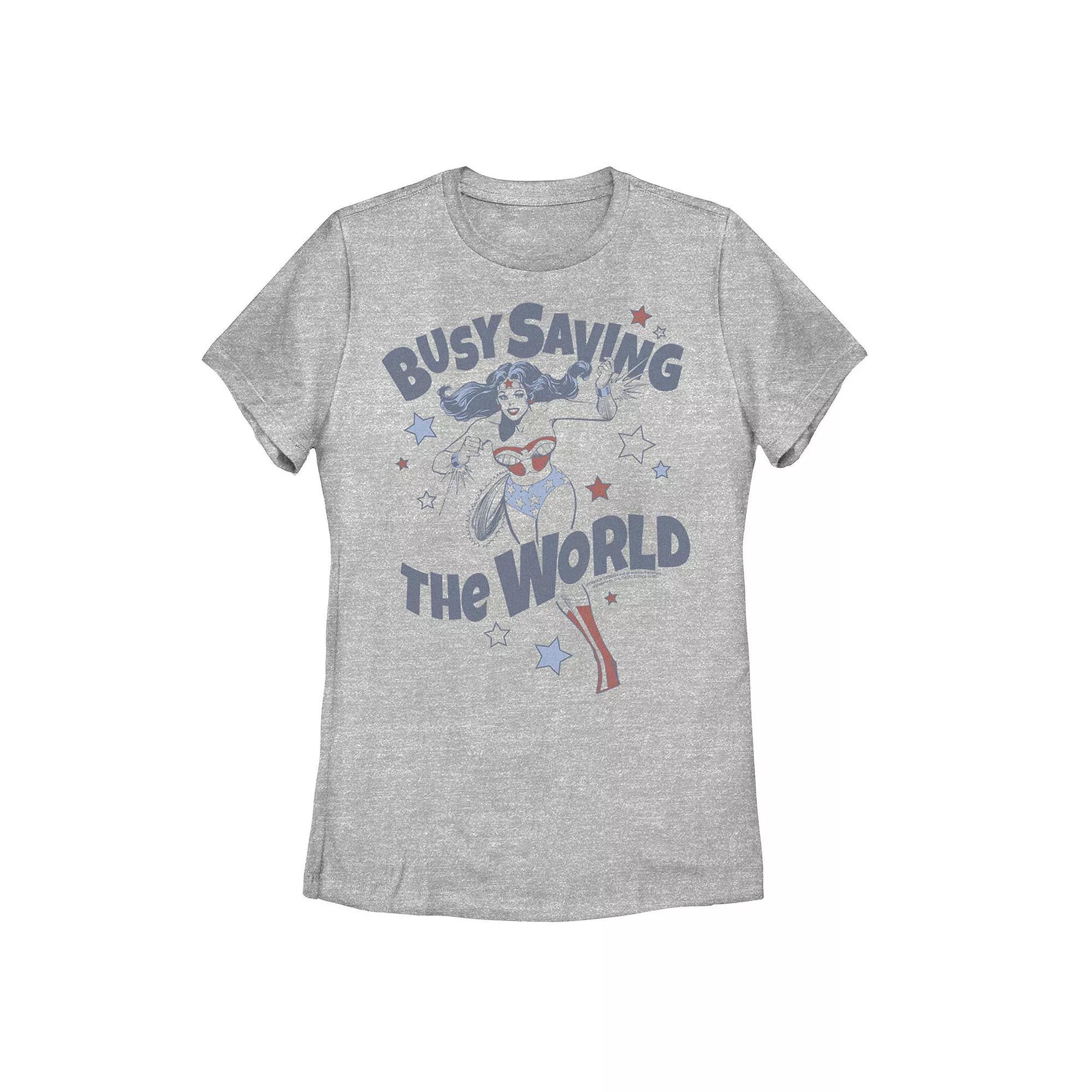 Juniors' DC Comics Wonder Woman "Busy Saving The World" Graphic Tee, Girl's, Size: XL, Athletic Grey Product Image