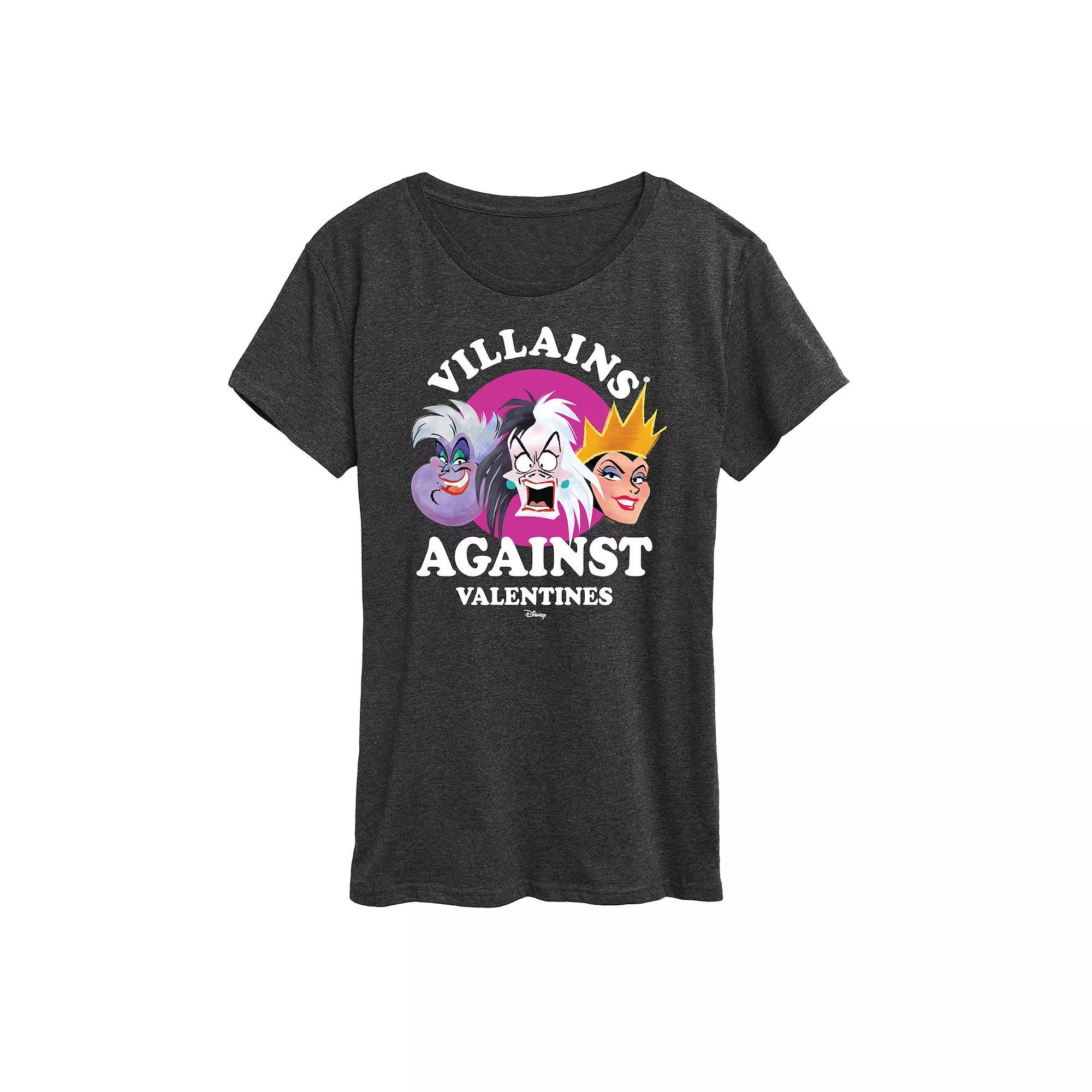 Disney Villains Ursula, Cruella & Evil Queen Women's Against V Day Graphic Tee, Size: Medium, Heather Grey Product Image