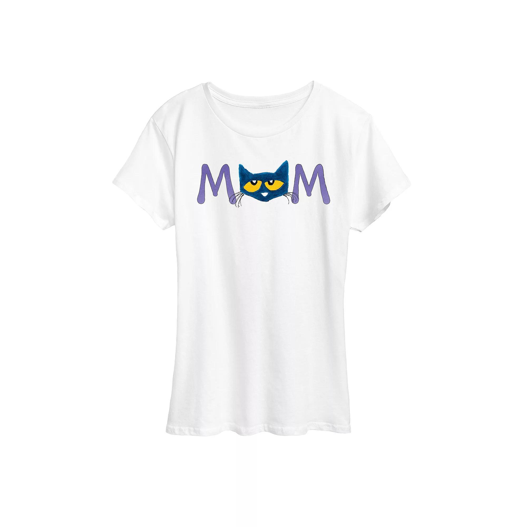 Women's Pete the Cat Face Mom Graphic Tee, Size: Small, Grey Gray Product Image