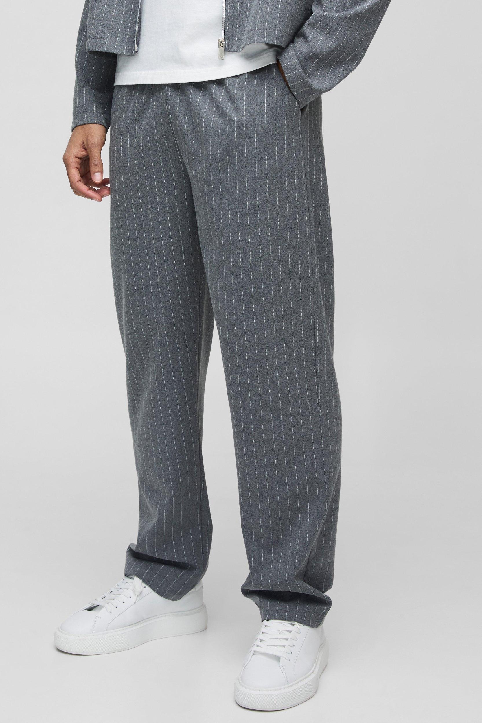 Slim Fit Pinstripe Pants | boohooMAN USA Product Image