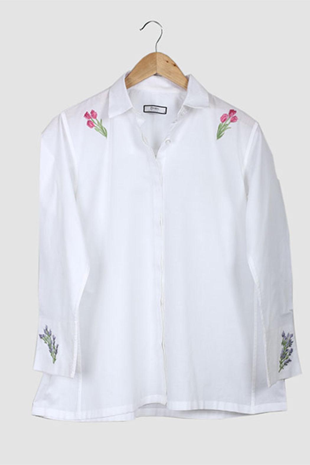 White Oversized Lightweight Embroidered Shirt Female Product Image