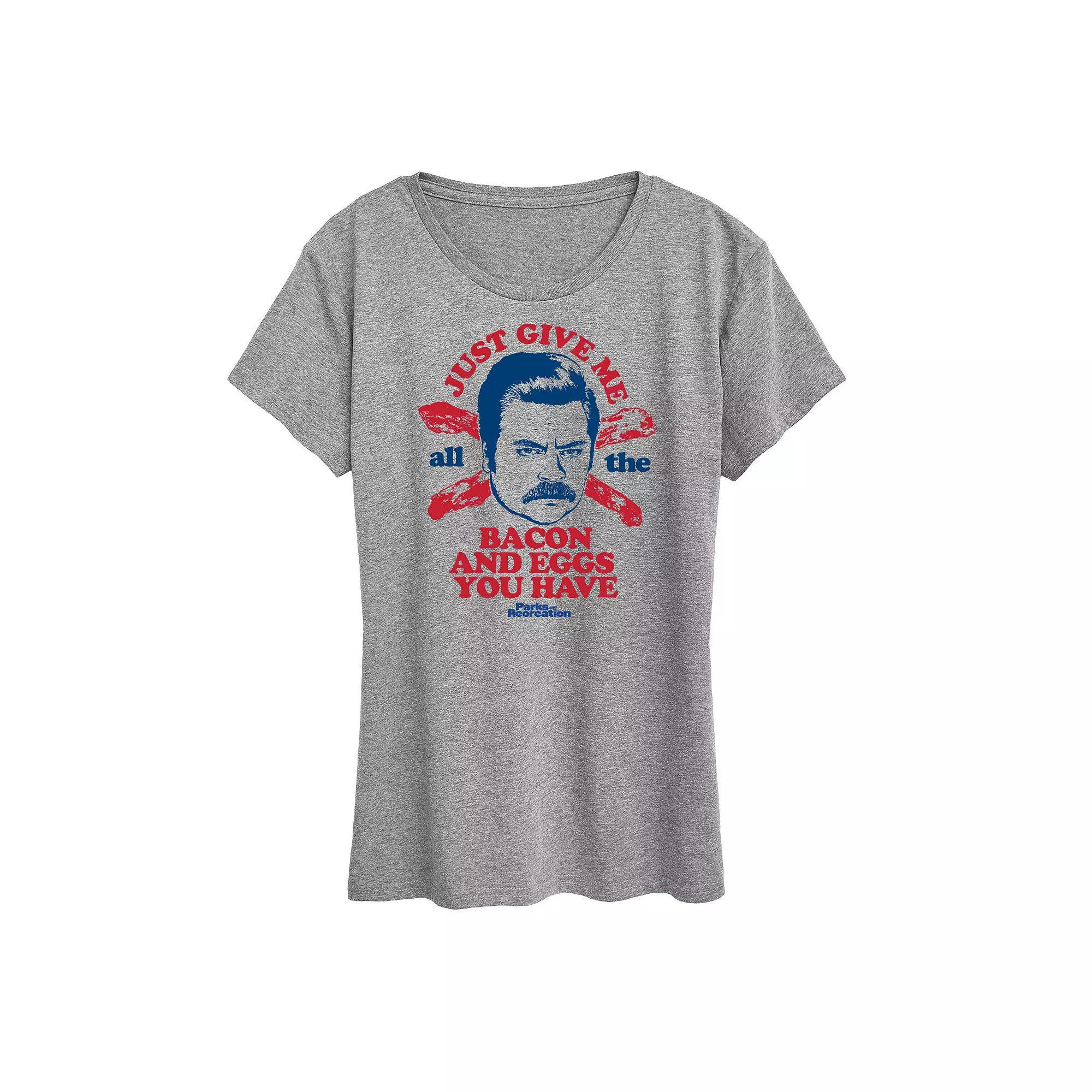 Women's Parks & Rec Ron Bacon Eggs Graphic Tee, Girl's, Size: Medium, Grey Gray Product Image