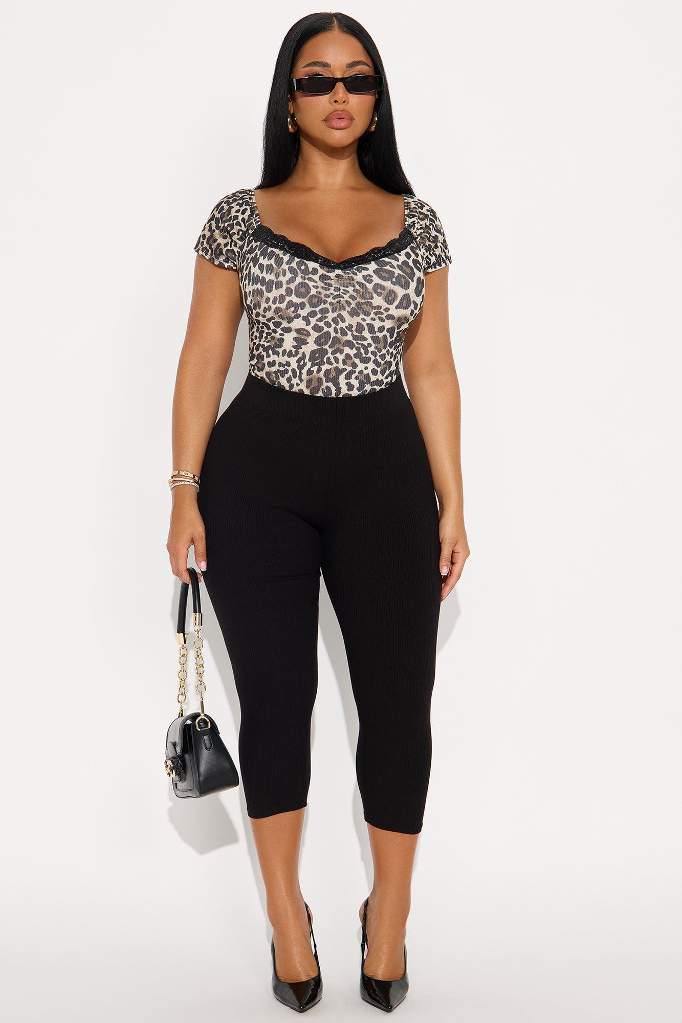 Truth Or Dare Short Sleeve Lace Trim Bodysuit - Leopard Female Product Image