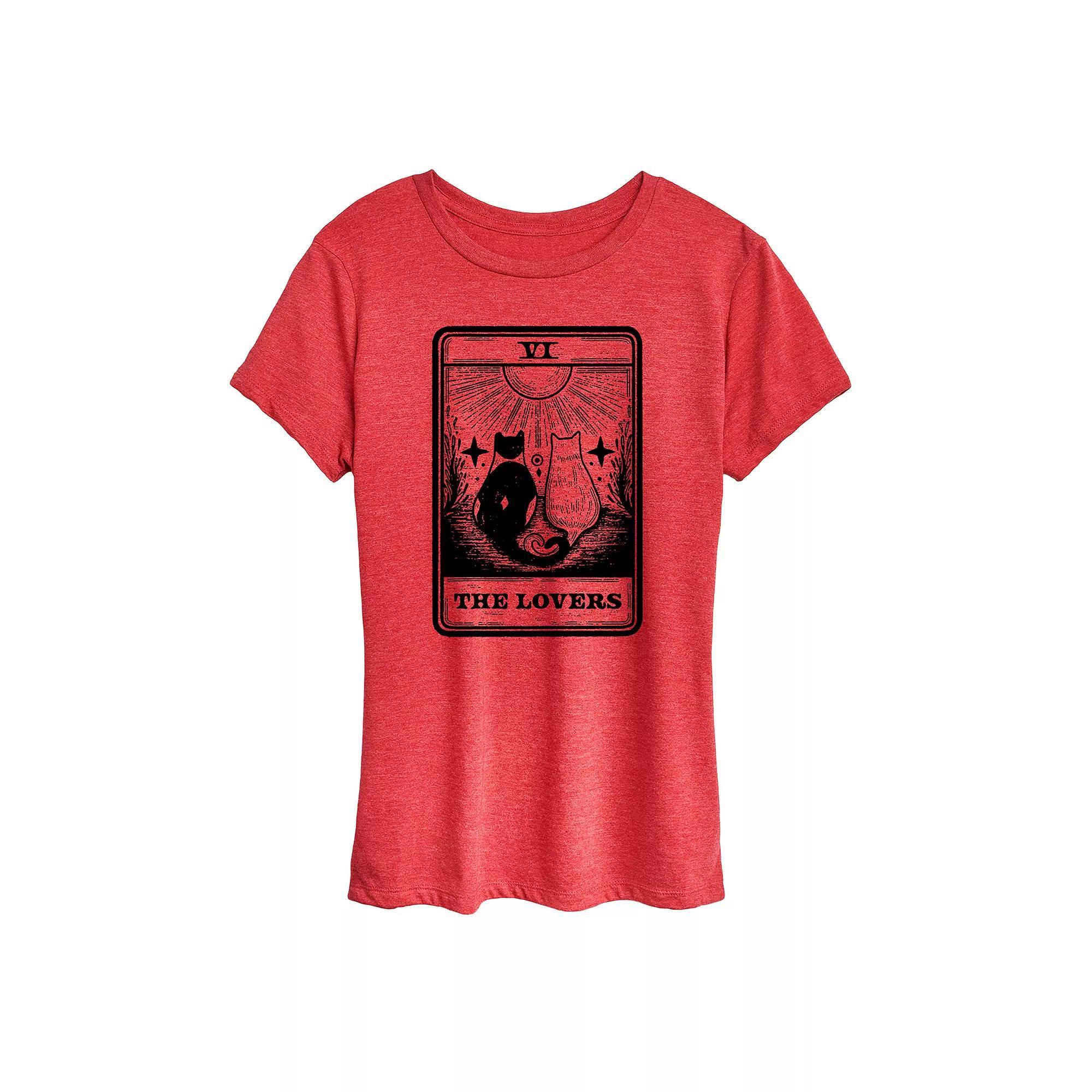 Women's The Lovers Tarot with Cats Graphic Tee, Size: XXL, Grey Red Product Image