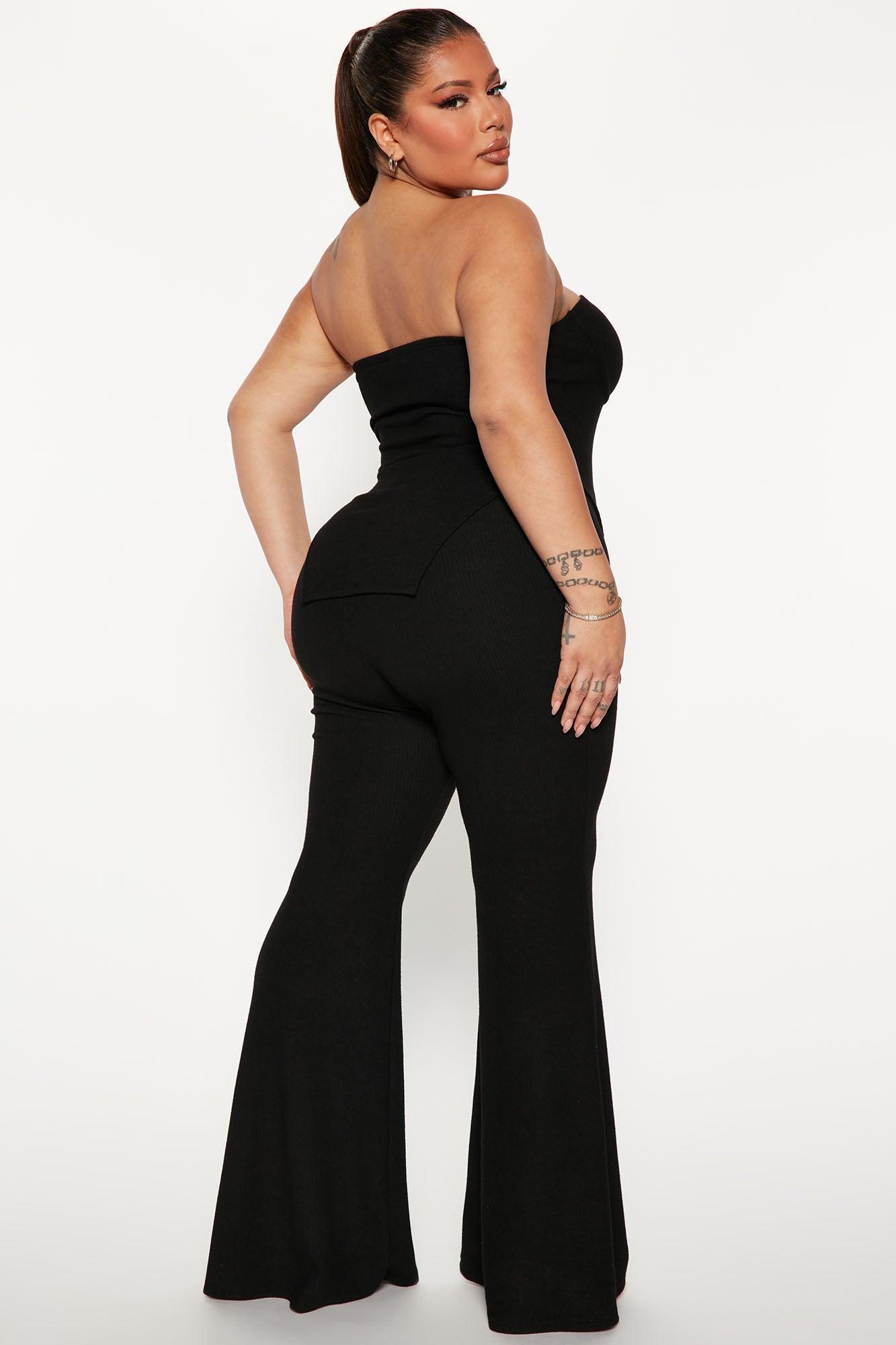 Call My Name Ribbed Pant Set - Black Product Image