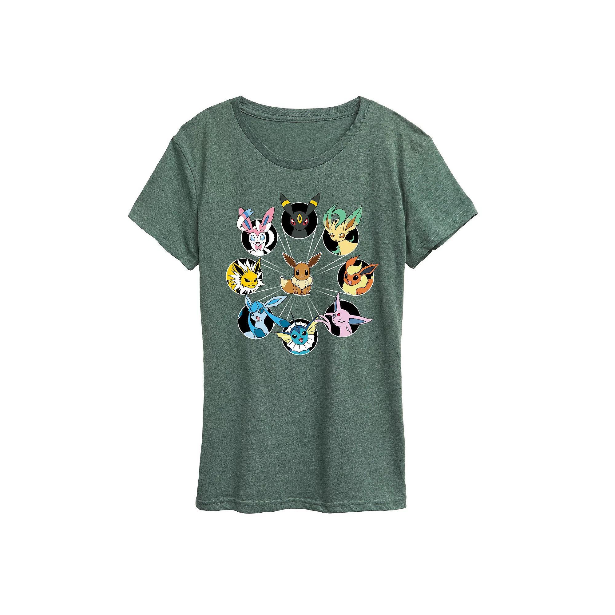 Women's Pokemon Eevee Evolution Graphic Tee, Size: Small, Grey Green Product Image