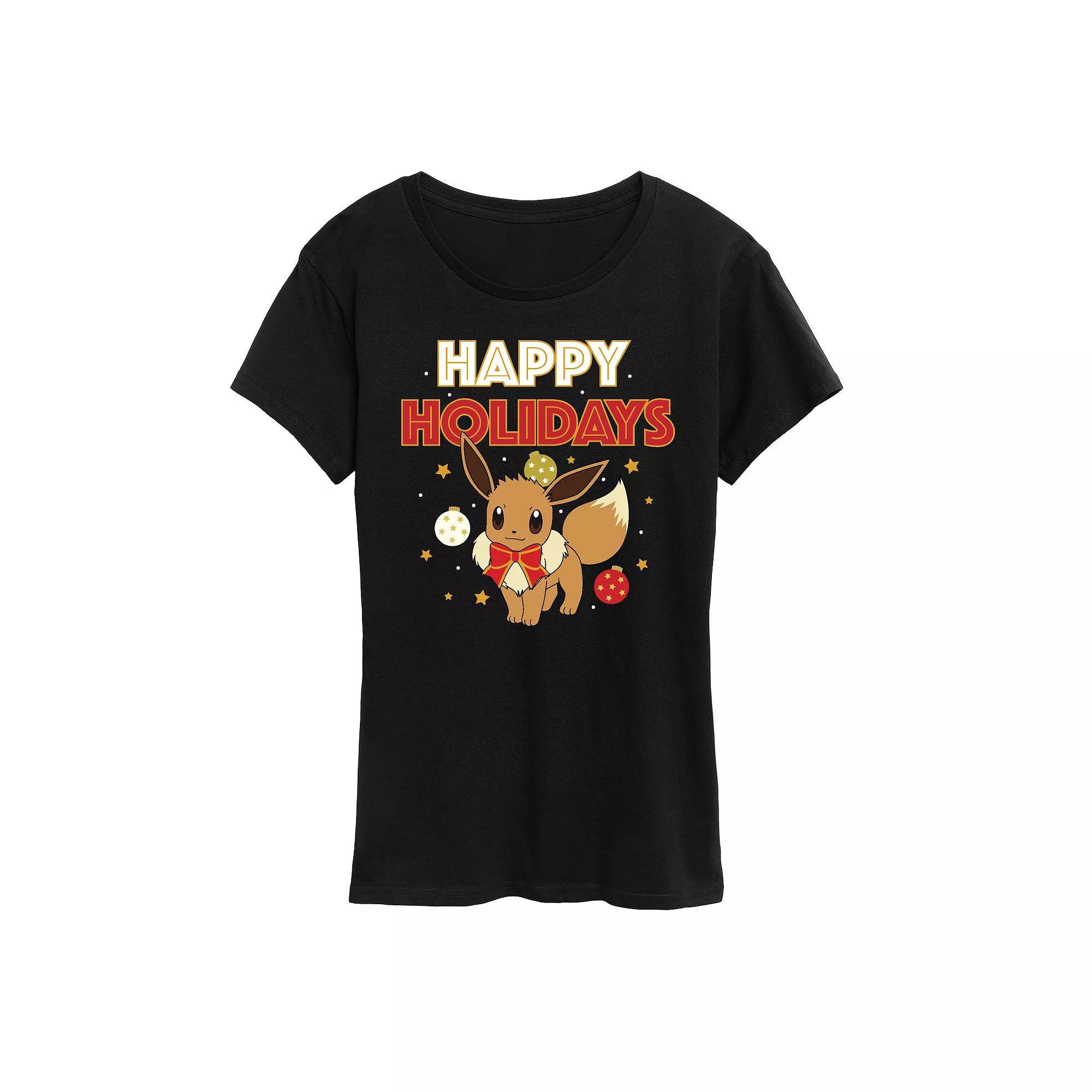 Women's Pokemon Happy Holidays Evee Tee, Girl's,  Product Image