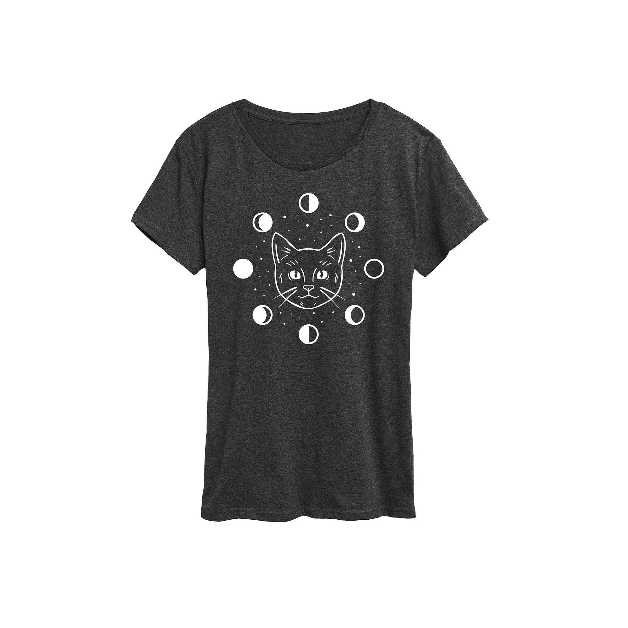 Women's Cat Moon Phases Graphic Tee, Size: XXL, Heather Grey Product Image