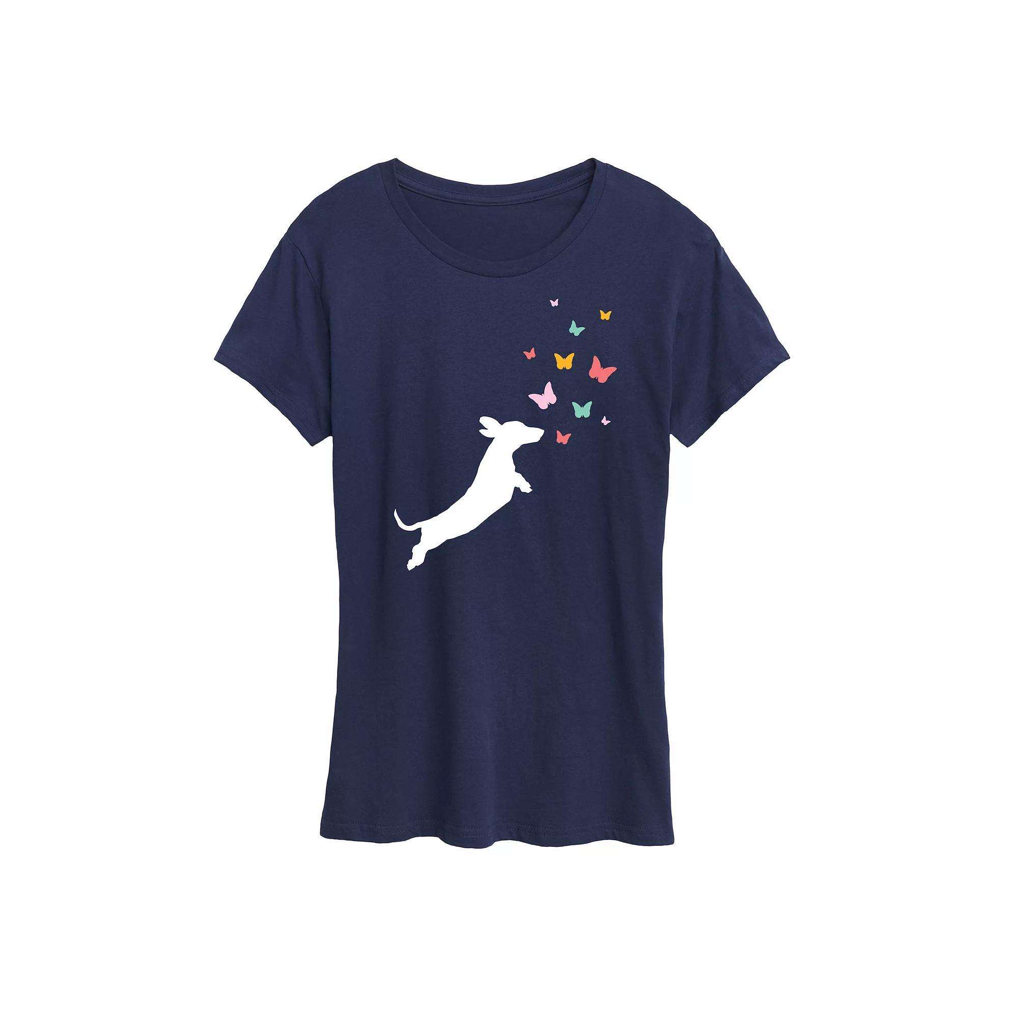Women's Dachshund Chasing Butterflies Graphic Tee,  Product Image