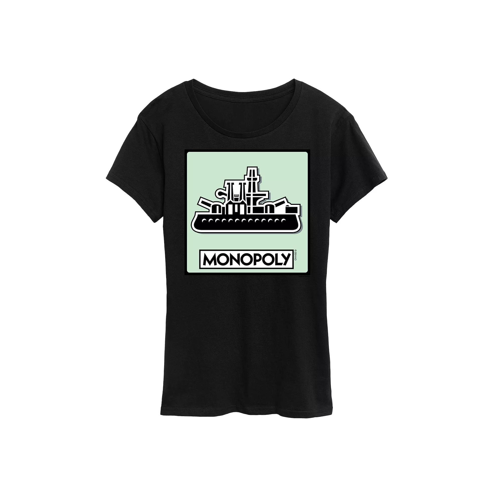 Women's Monopoly Ship Game Token Graphic Tee by Hasbro, Size: XL, Black Product Image