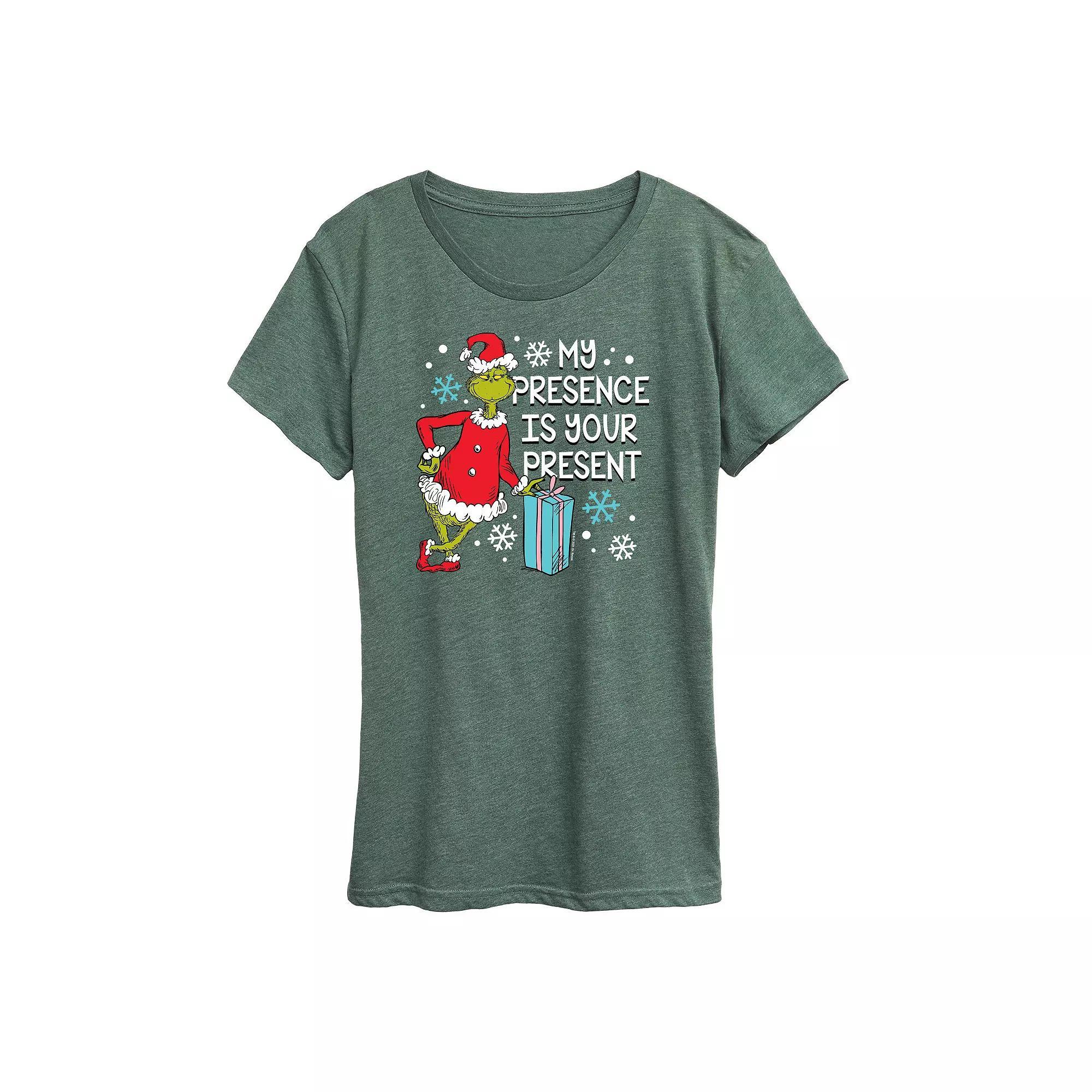 Women's Dr. Seuss The Grinch Presence Present Graphic Tee, Girl's, Size: XXL, Grey Green Product Image