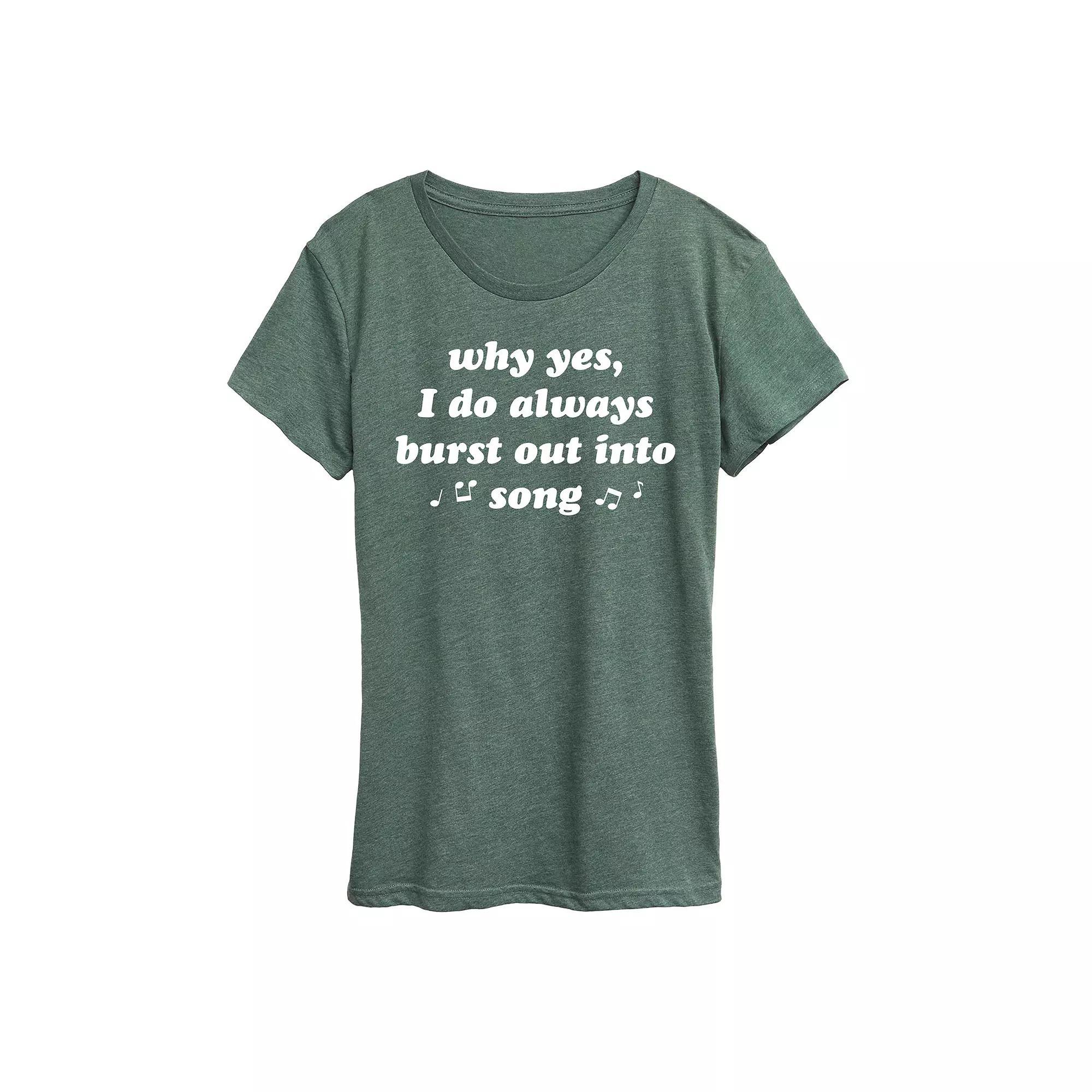 Women's I Do Always Burst Out Into Song Graphic Tee, Size: Medium, Grey Green Product Image