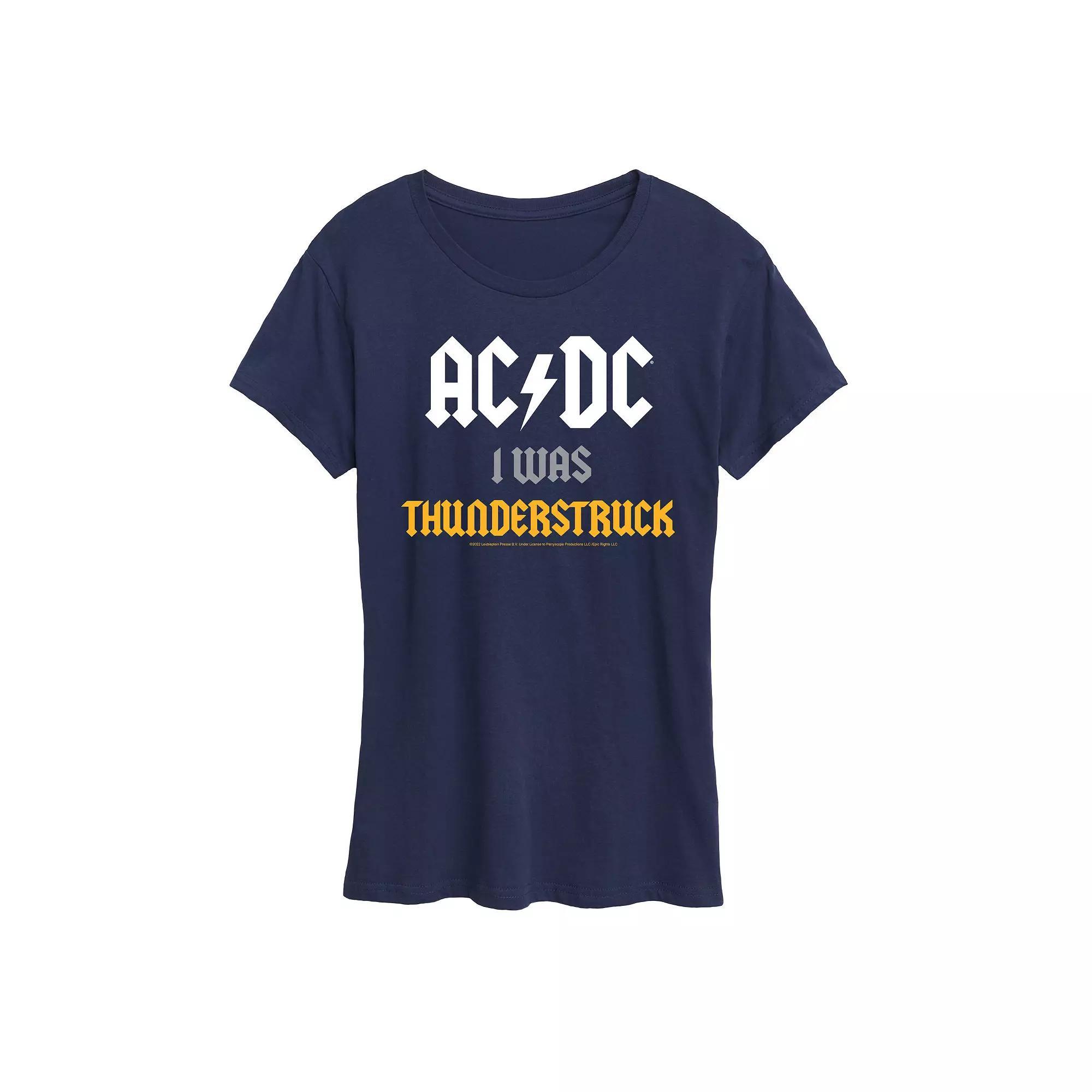 Women's ACDC I Was Thunderstruck Graphic Tee, Girl's, Size: Medium, Blue Product Image