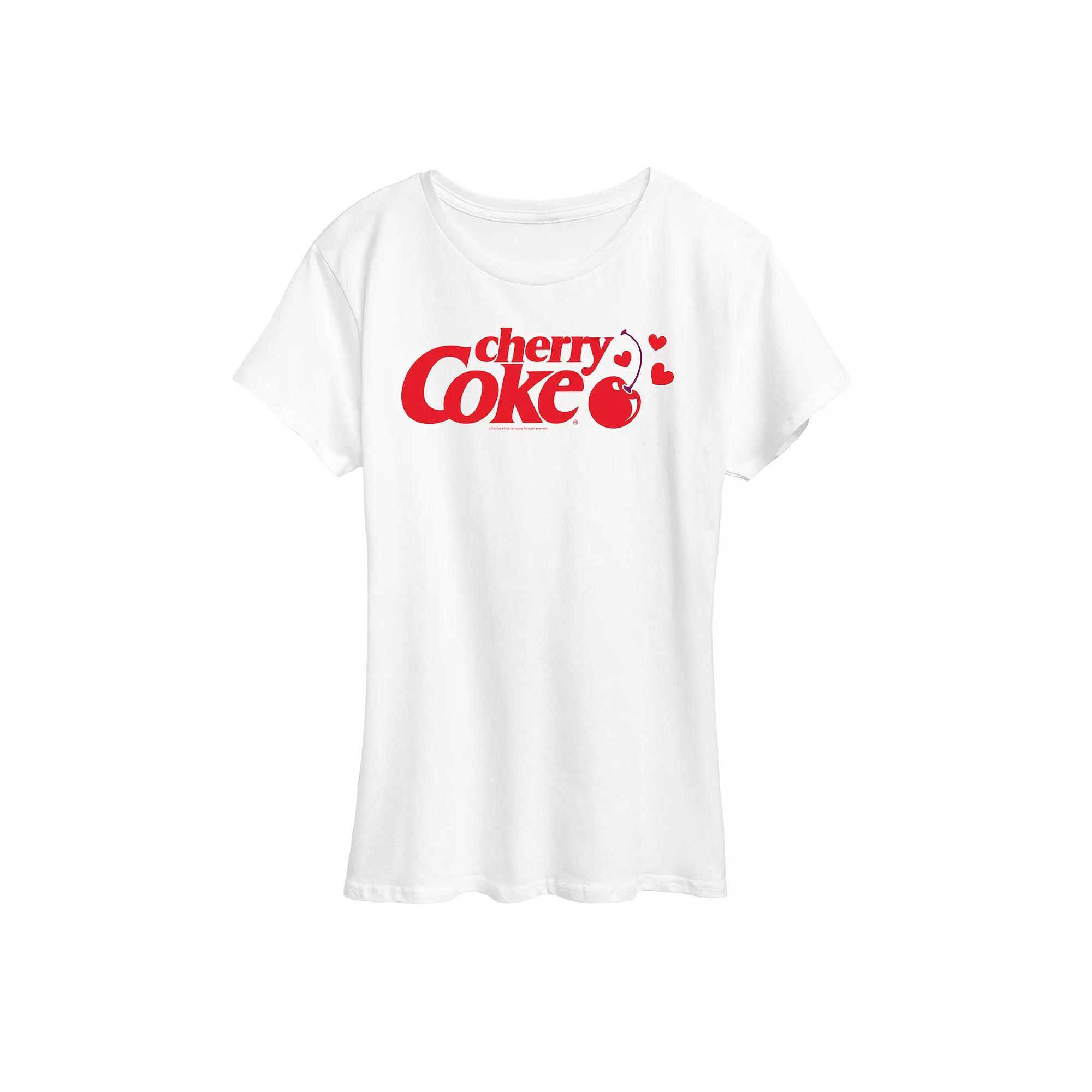 Women's Cherry Coke Heart Cherry Graphic Tee, Size: Large, White Product Image