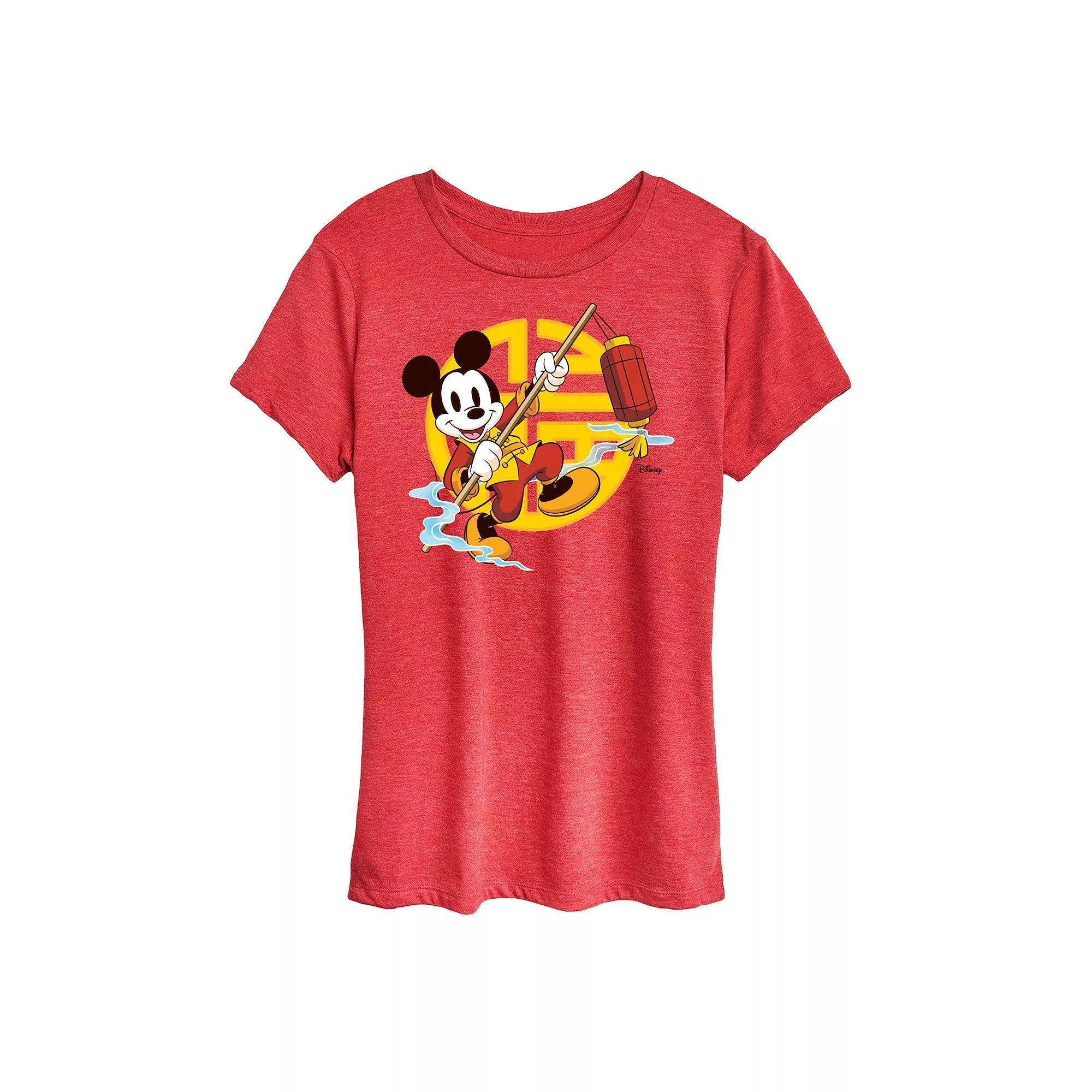 Disney's Mickey Mouse Women's Year Of The Dragon Graphic Tee, Size: Large, Grey Red Product Image